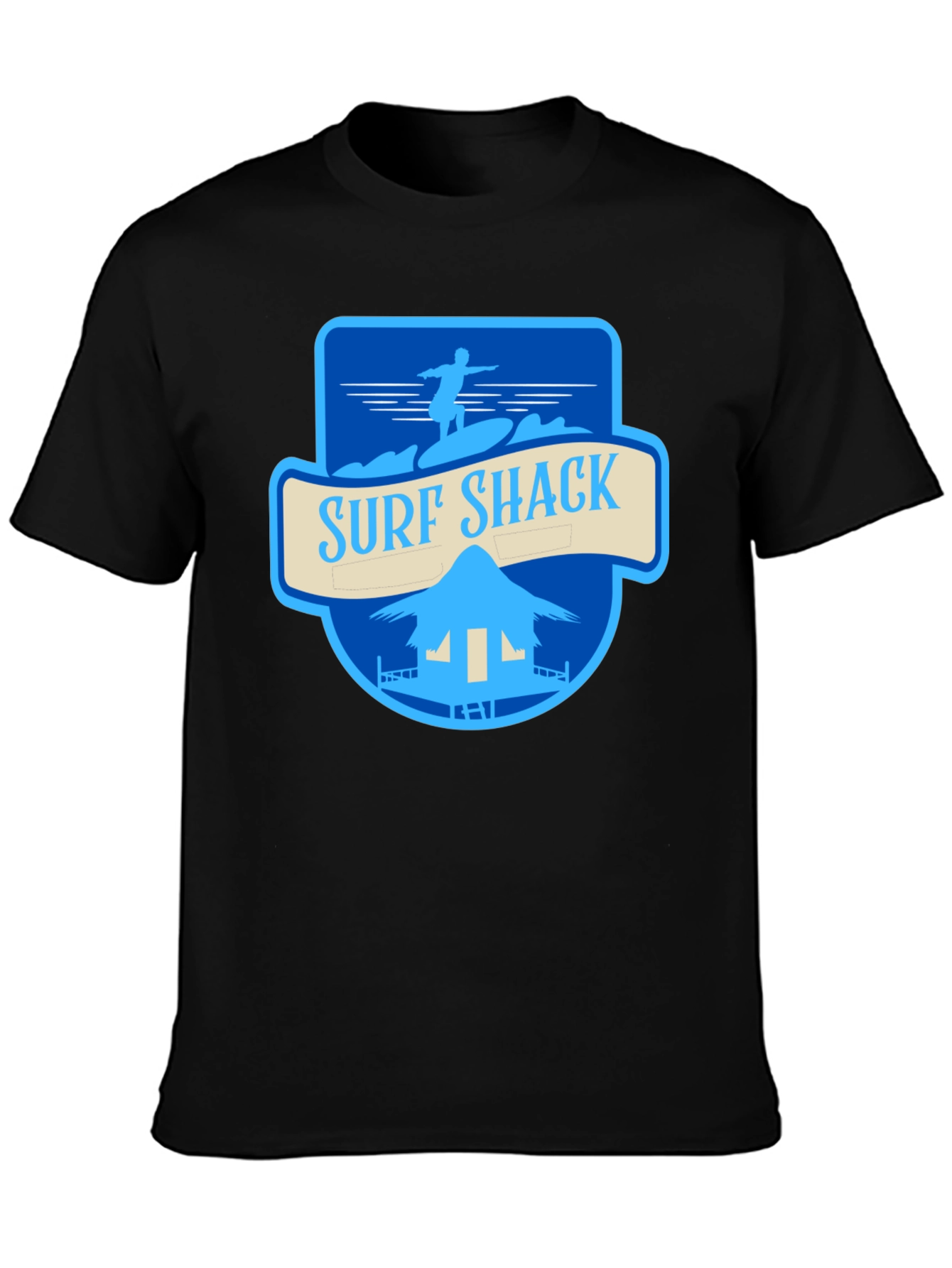 Surf Shack Graphic Tee - Black Cotton T-Shirt