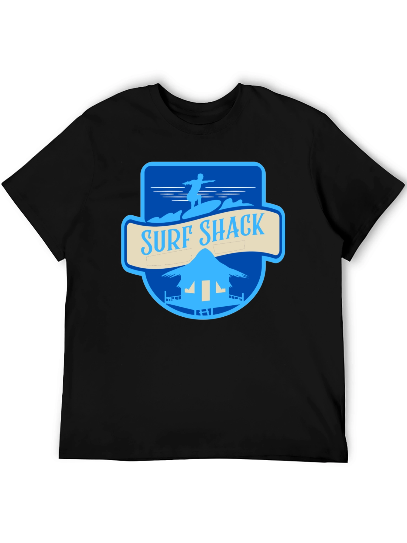 Surf Shack Graphic Tee - Black Cotton T-Shirt