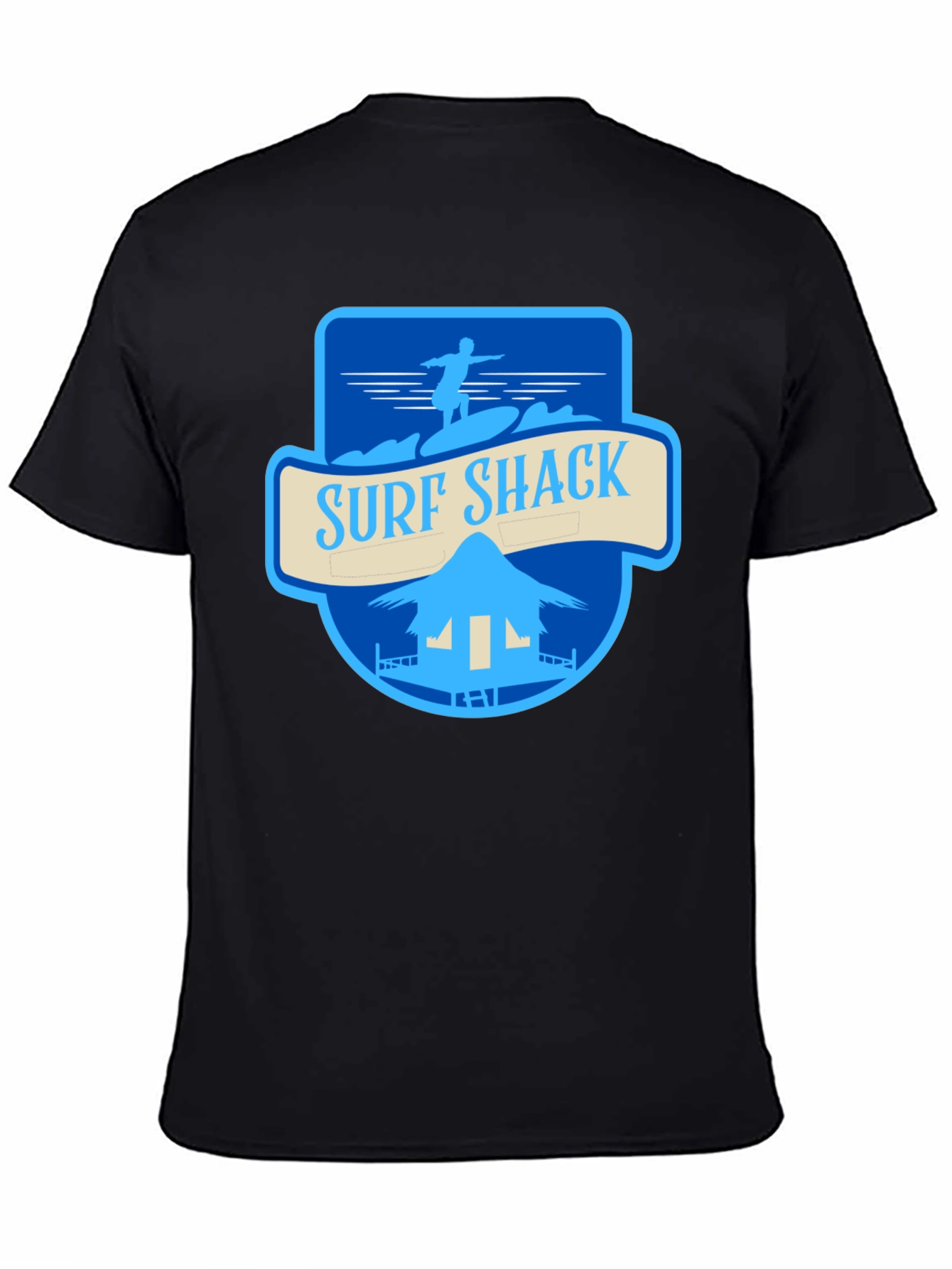 Surf Shack Graphic Tee - Black Cotton T-Shirt
