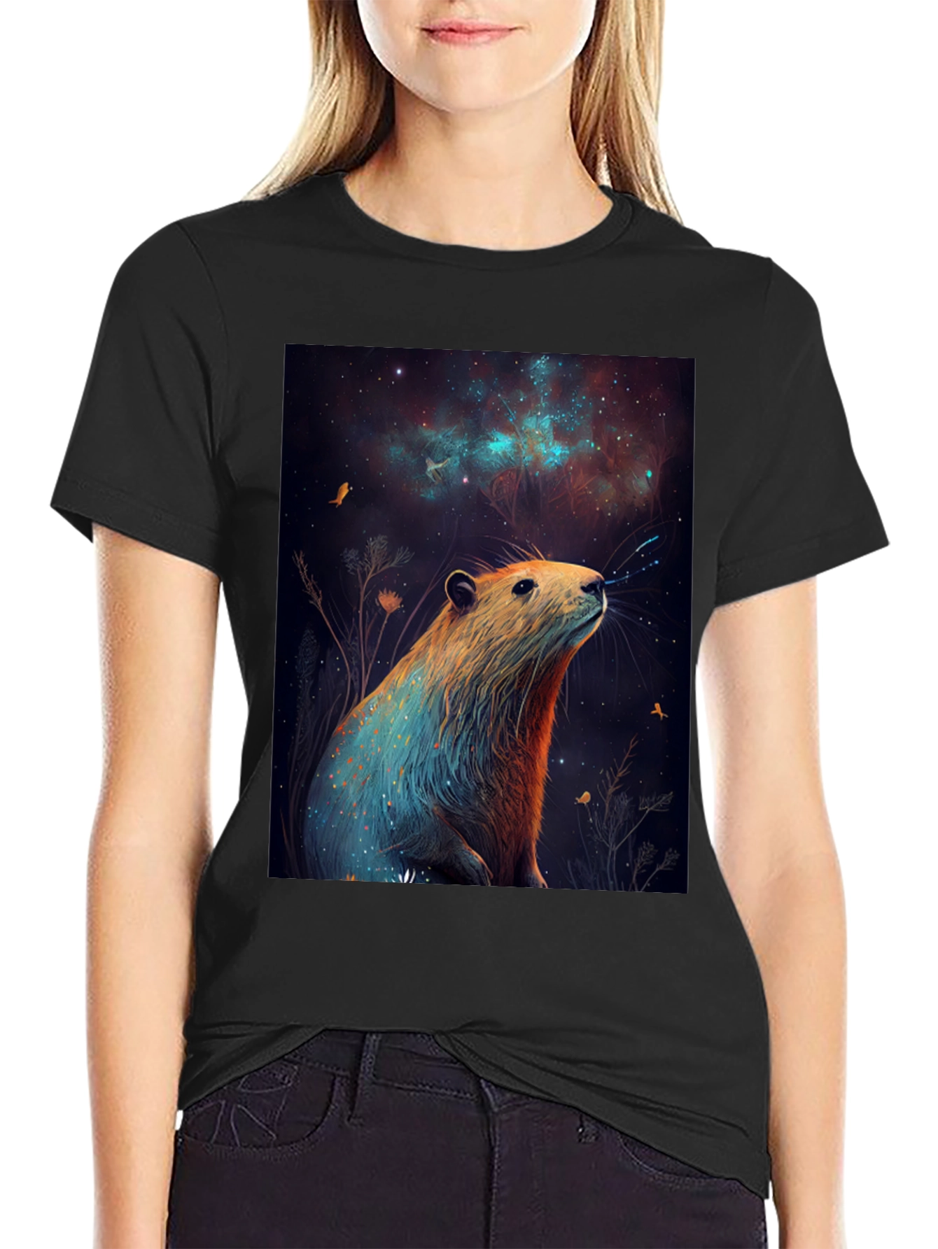 Cosmic Beaver Graphic Tee - Unisex Black T-Shirt