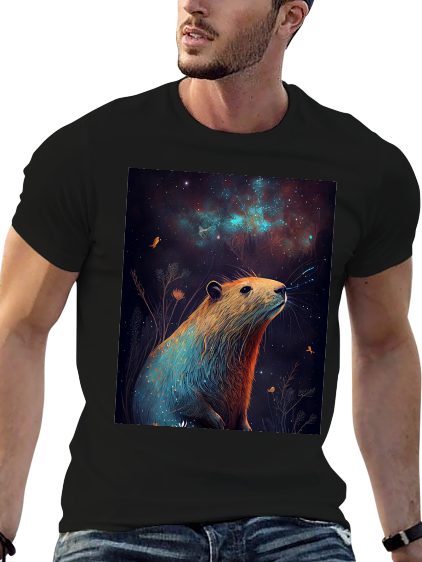 Cosmic Beaver Graphic Tee - Unisex Black T-Shirt