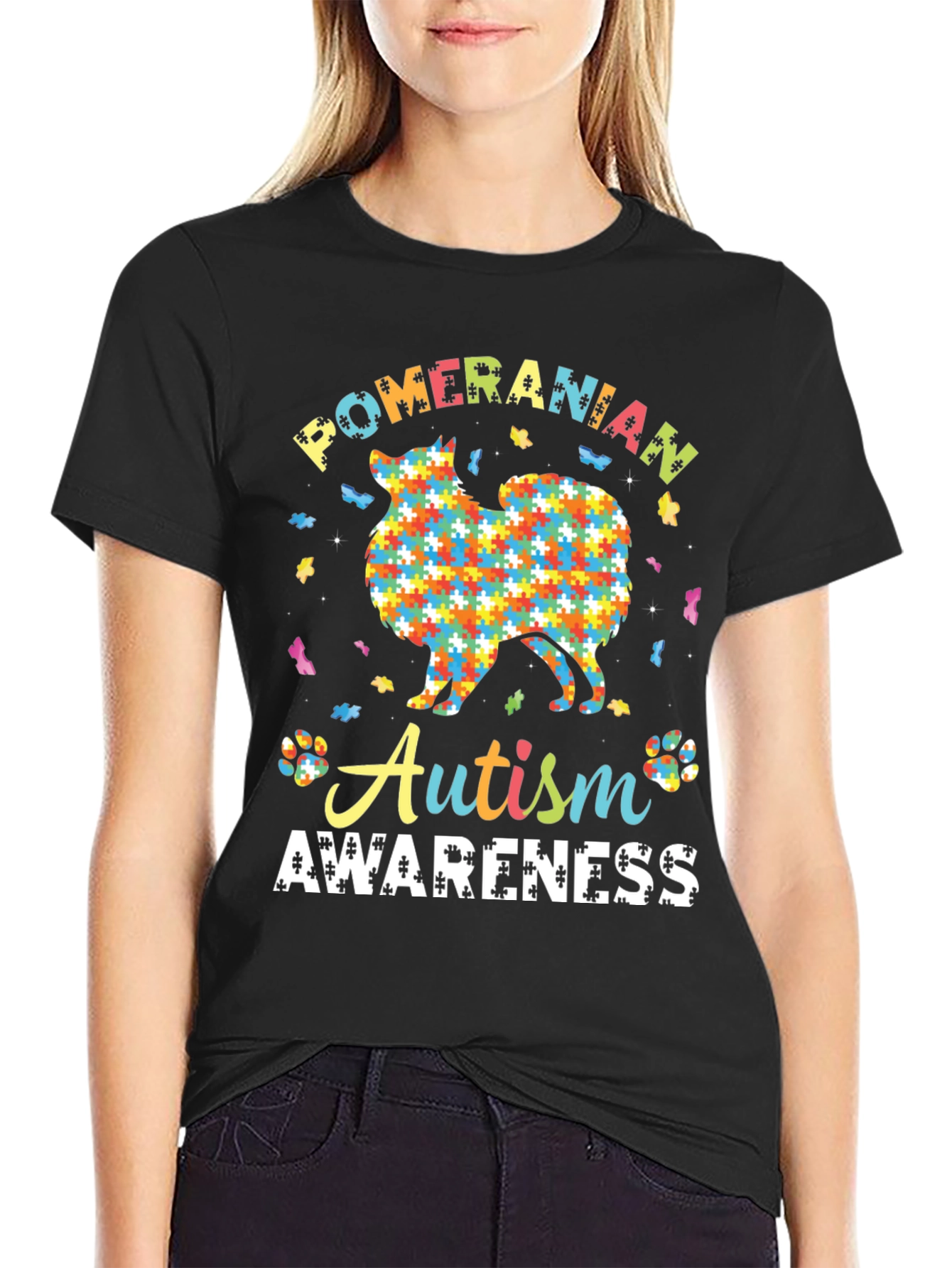 Autism Awareness Pomeranian Dog Graphic Tee