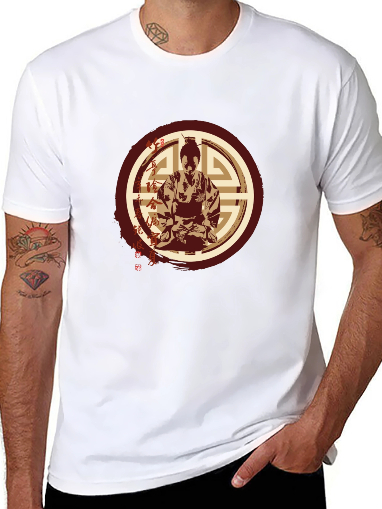 Samurai Graphic T-Shirt - Mens Black Crew Neck Tee
