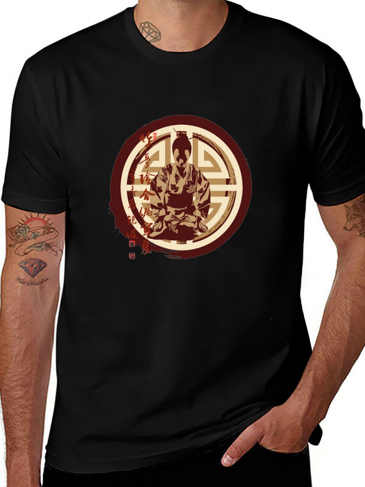 Samurai Graphic T-Shirt - Mens Black Crew Neck Tee