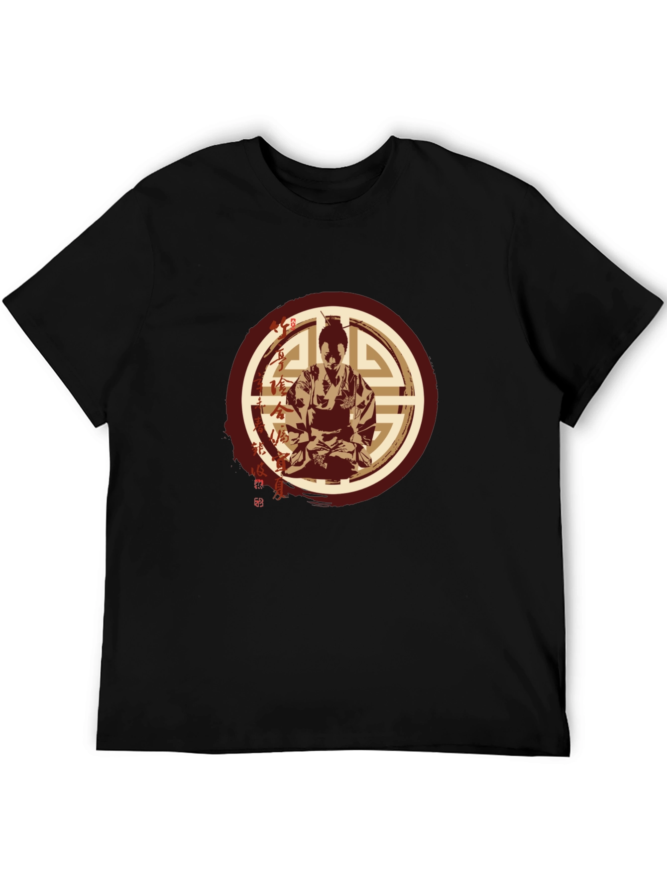 Samurai Graphic T-Shirt - Mens Black Crew Neck Tee