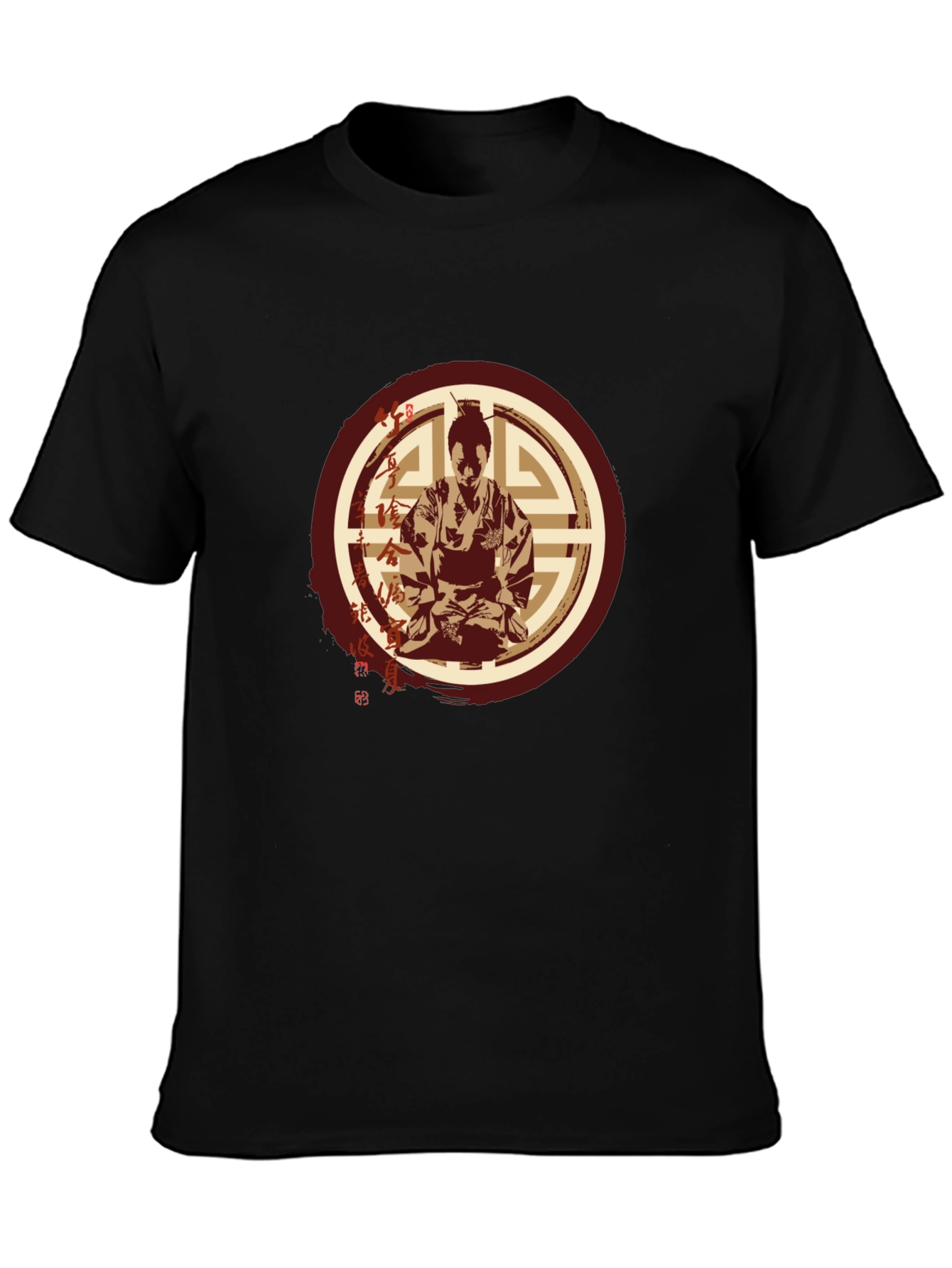 Samurai Graphic T-Shirt - Mens Black Crew Neck Tee