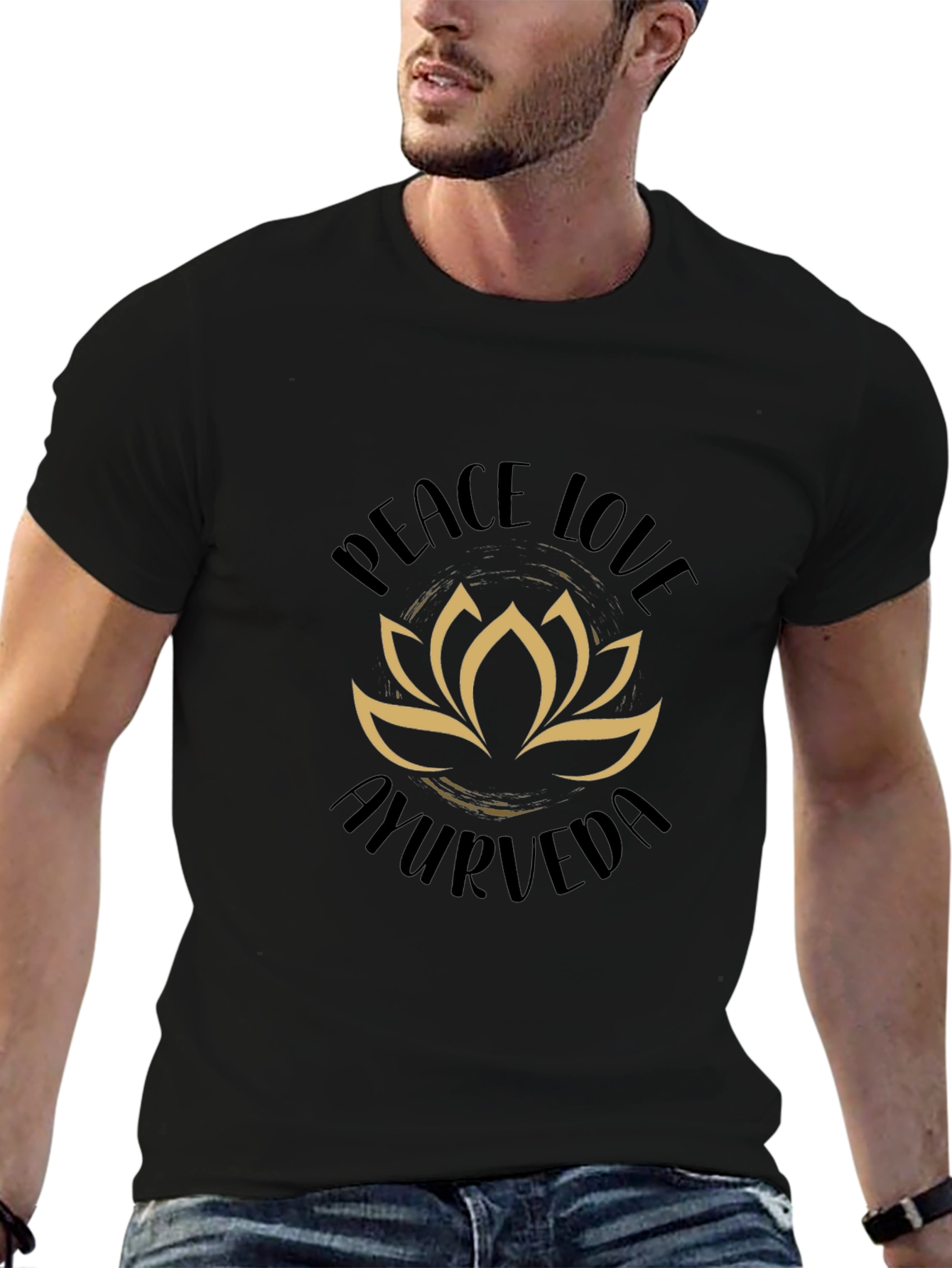 Peace Love Ayurveda Lotus Flower Black T-Shirt