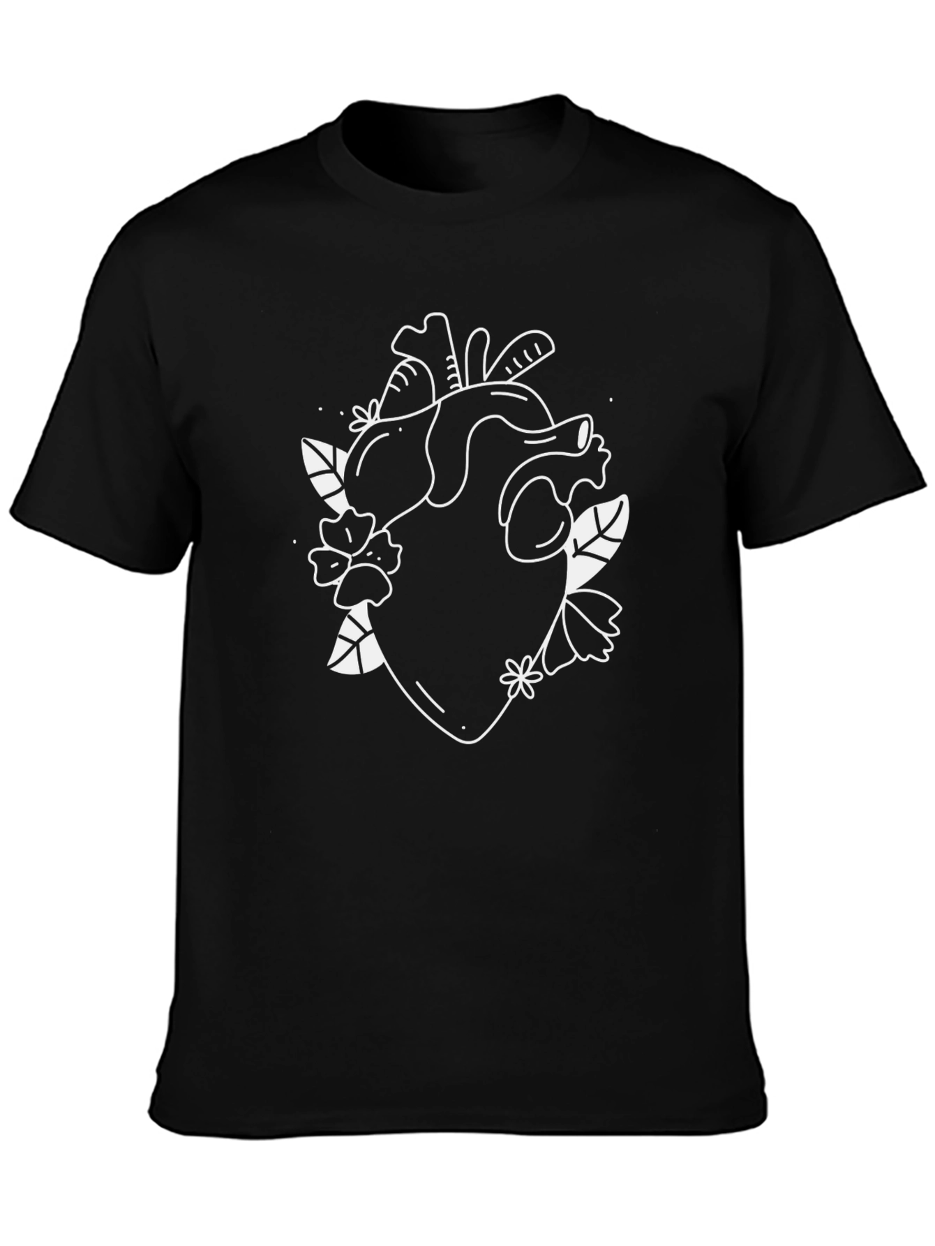 Floral Heart Graphic Tee - Black Unisex T-Shirt