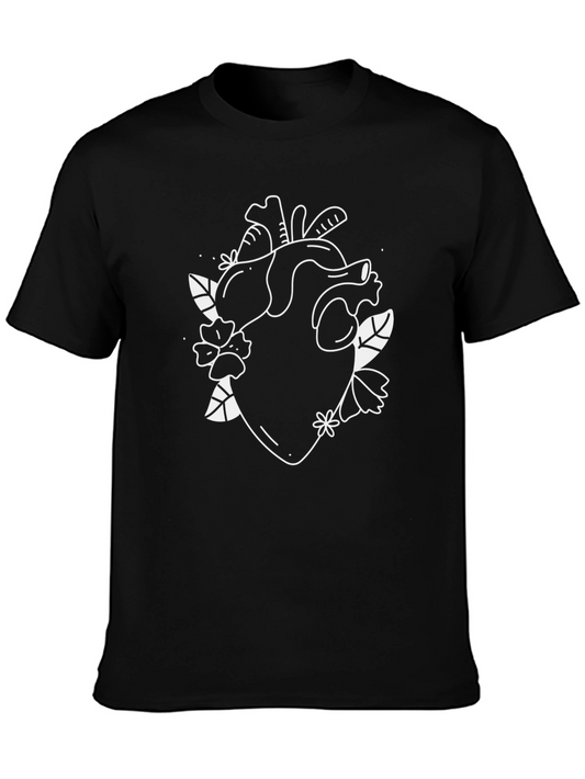 Floral Heart Graphic Tee - Black Unisex T-Shirt