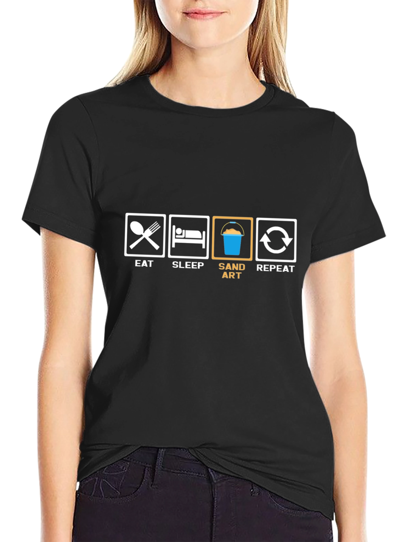 Eat Sleep Sand Art Repeat Black T-Shirt