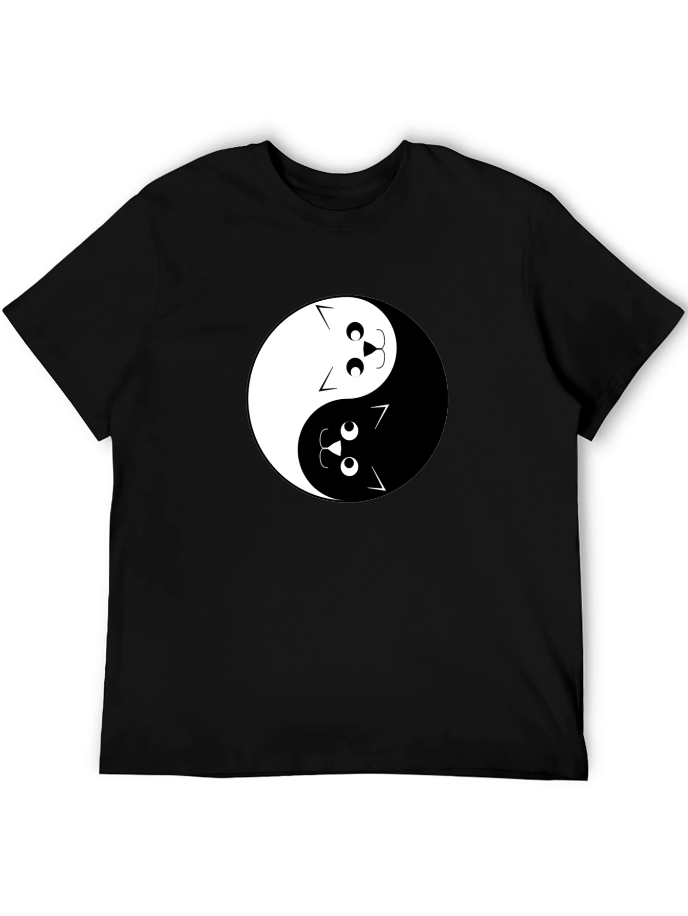 Yin Yang Cats Graphic Tee - Black Cotton T-Shirt
