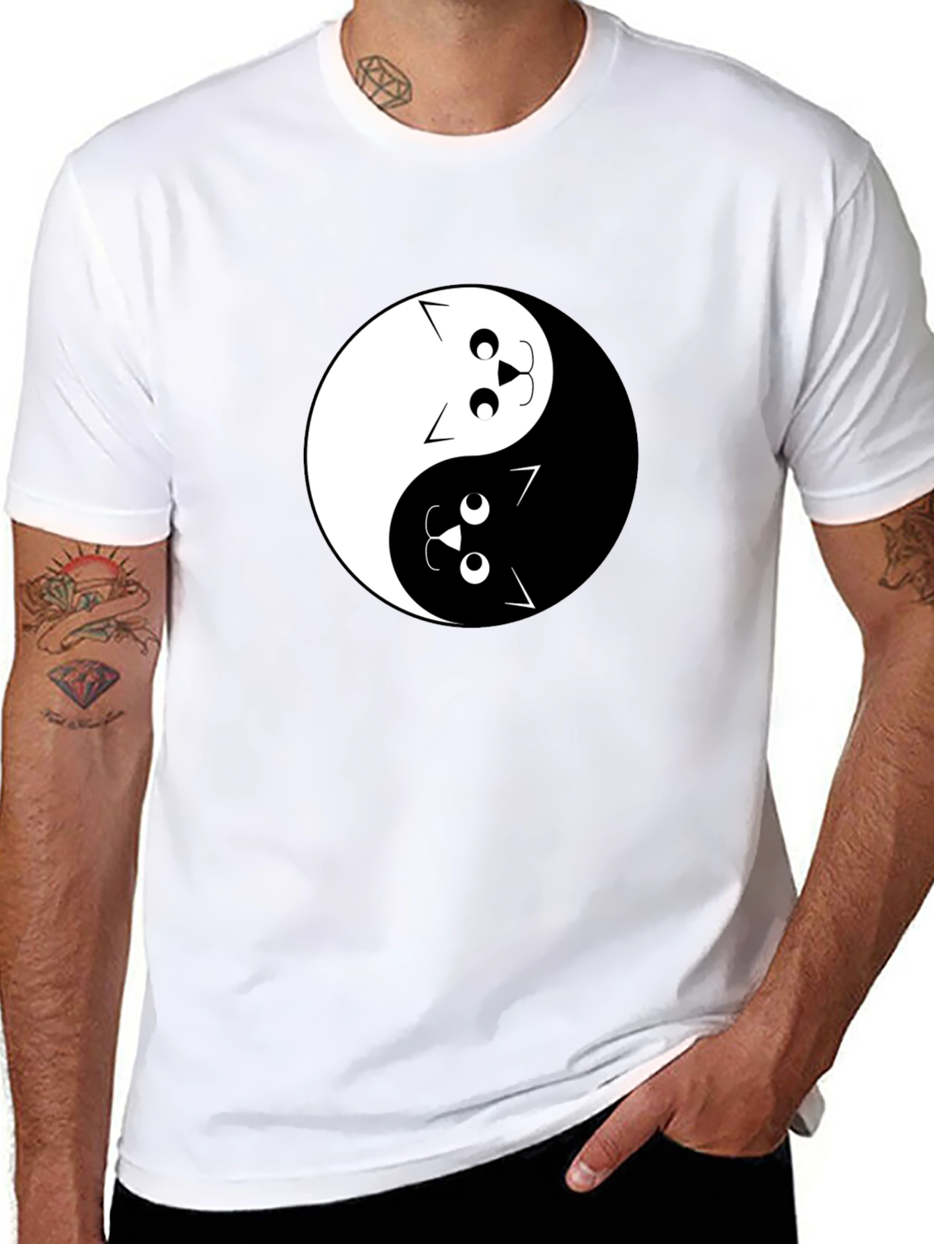 Yin Yang Cats Graphic Tee - Black Cotton T-Shirt