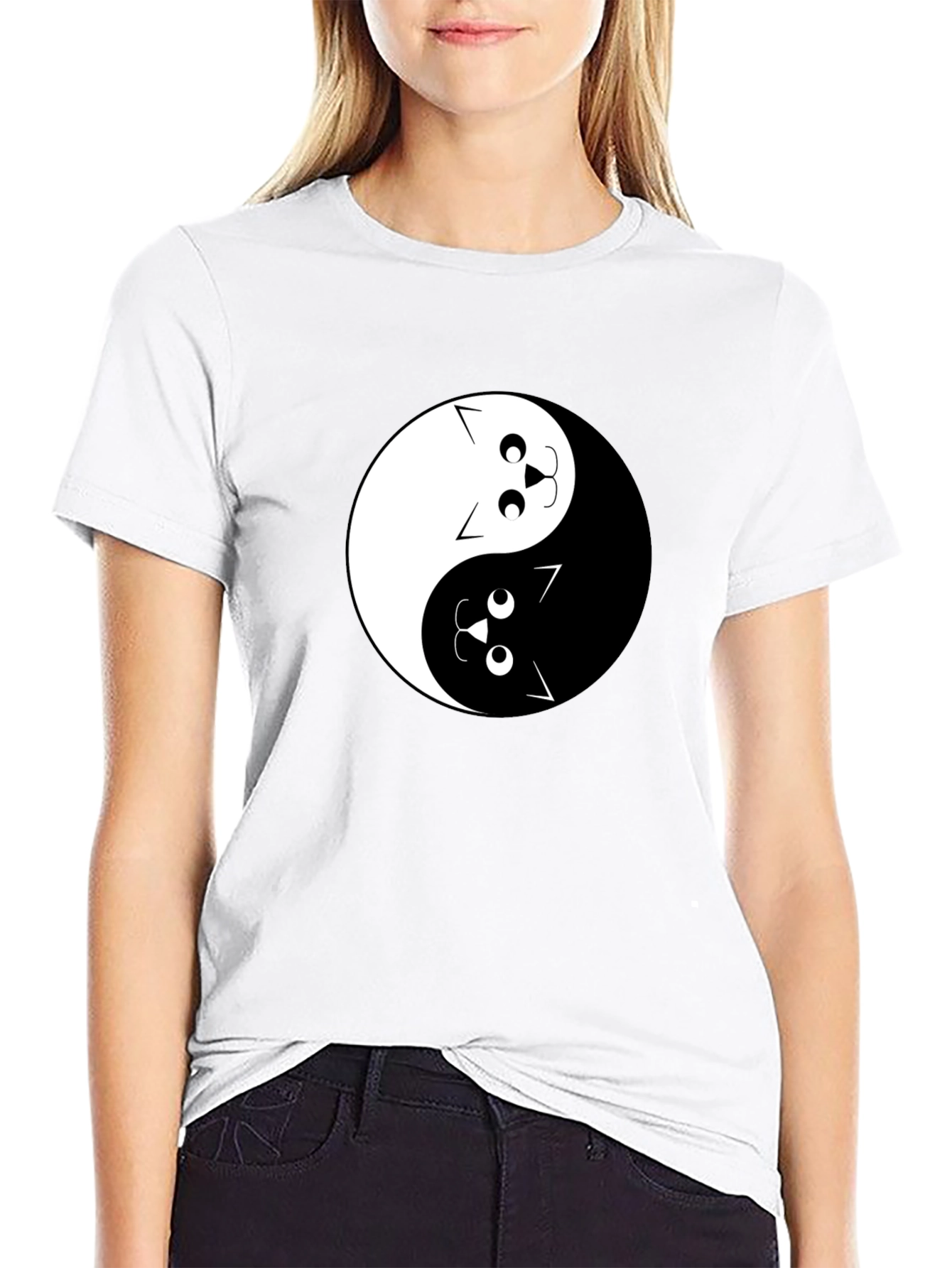 Yin Yang Cats Graphic Tee - Black Cotton T-Shirt