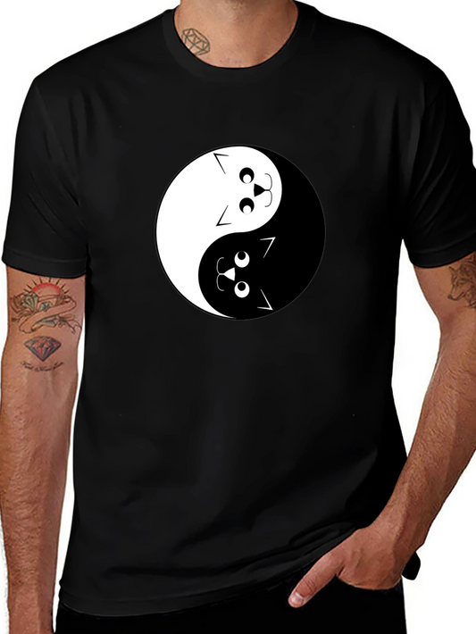 Yin Yang Cats Graphic Tee - Black Cotton T-Shirt