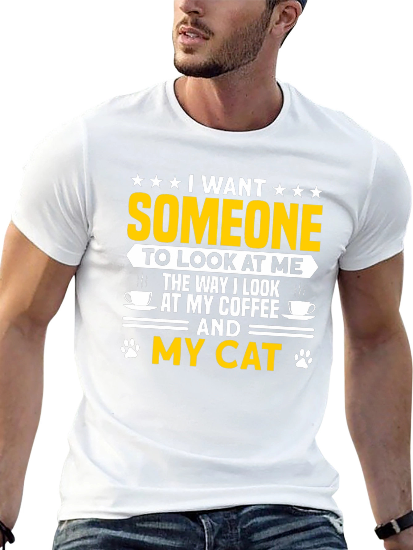I Want Someone Cat & Coffee Black T-Shirt