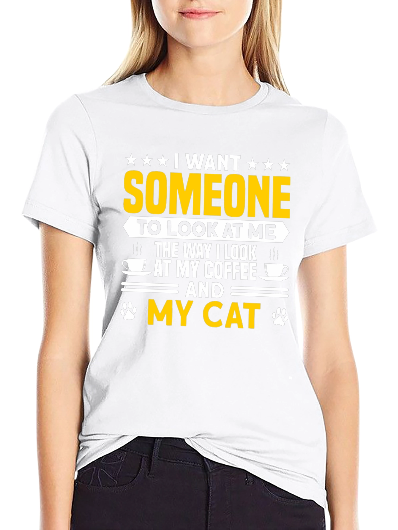 I Want Someone Cat & Coffee Black T-Shirt