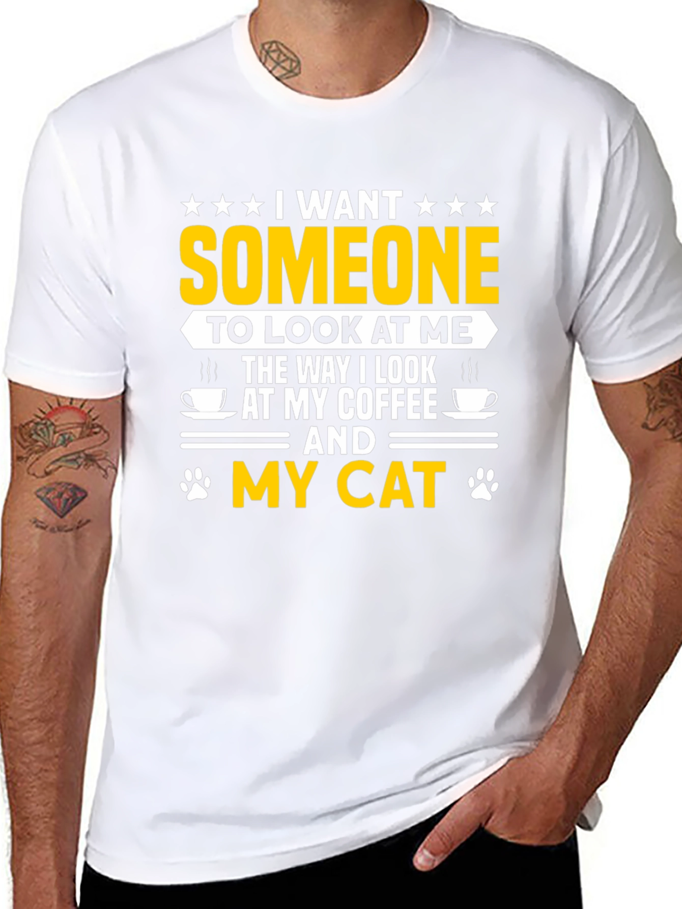 I Want Someone Cat & Coffee Black T-Shirt