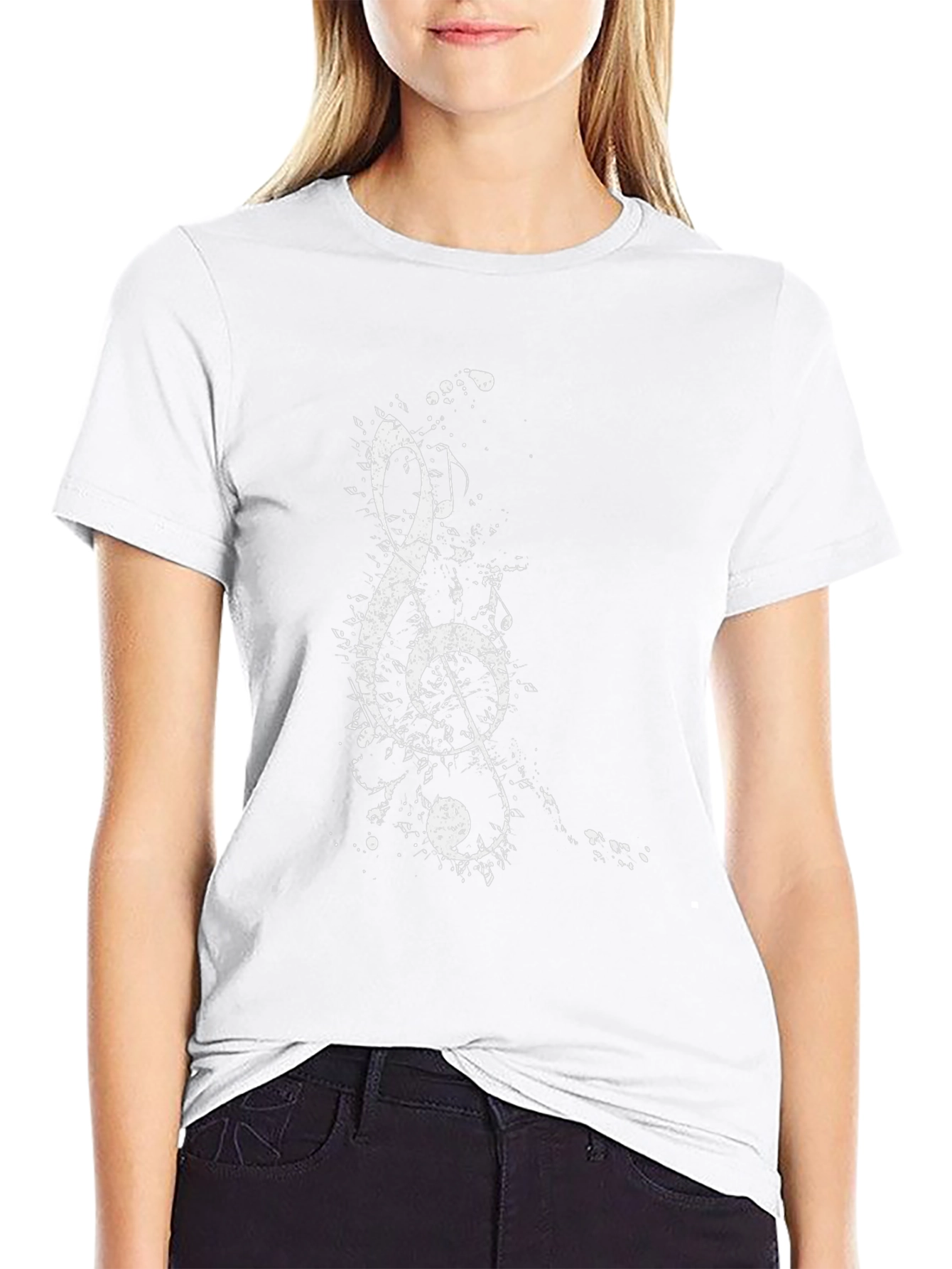 Music Note Splatter Graphic Tee - Black Casual T-Shirt