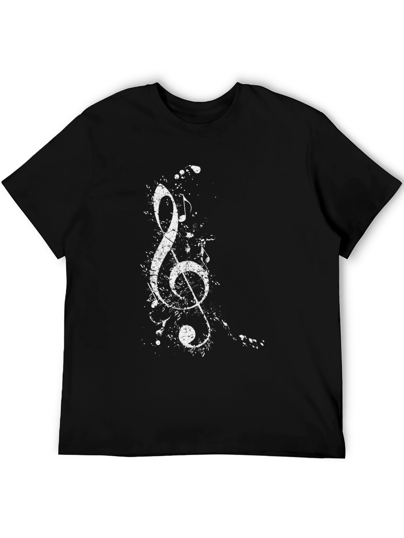 Music Note Splatter Graphic Tee - Black Casual T-Shirt