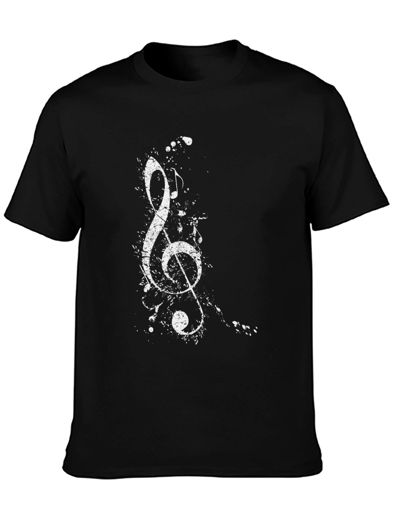 Music Note Splatter Graphic Tee - Black Casual T-Shirt