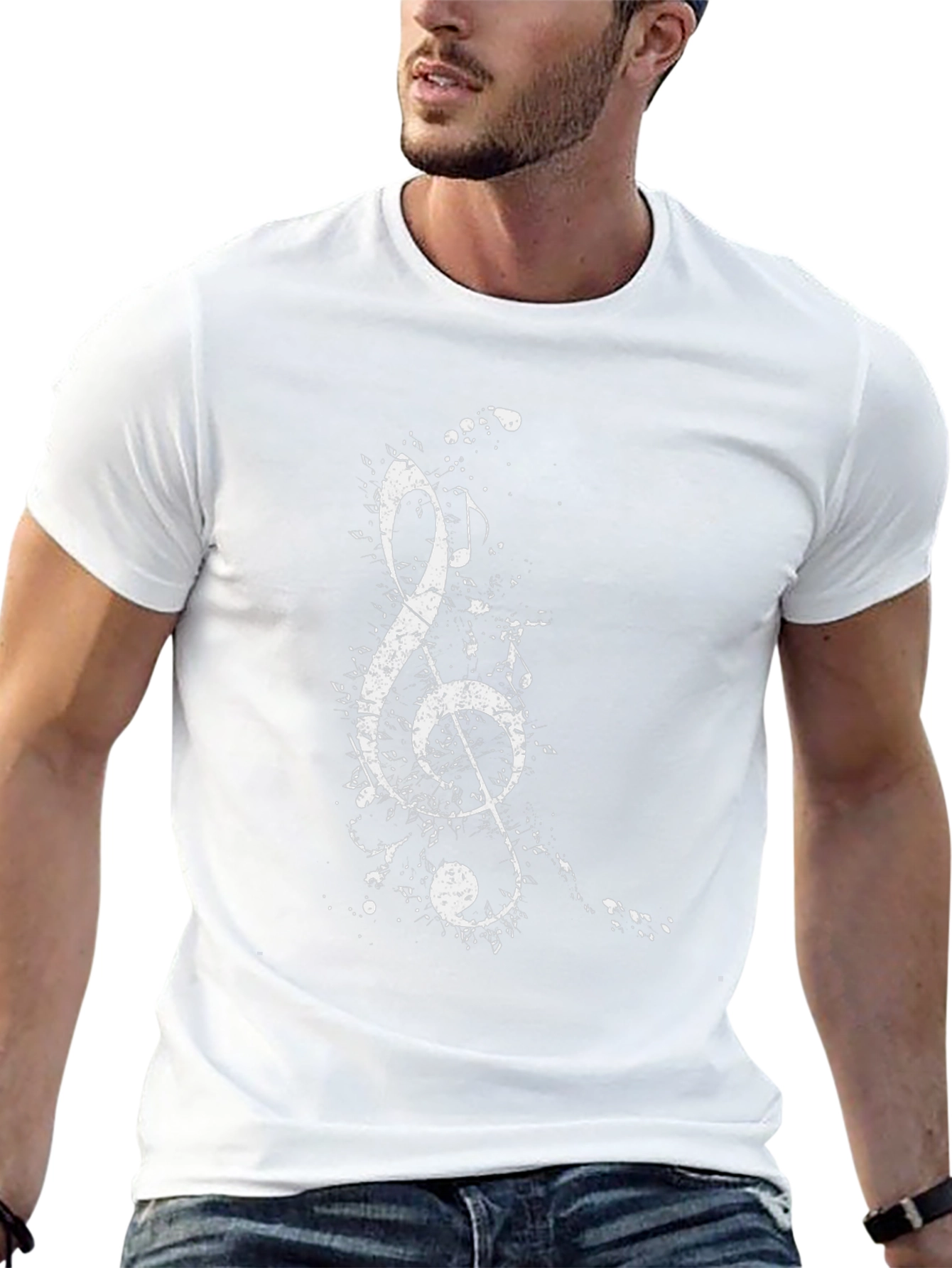 Music Note Splatter Graphic Tee - Black Casual T-Shirt