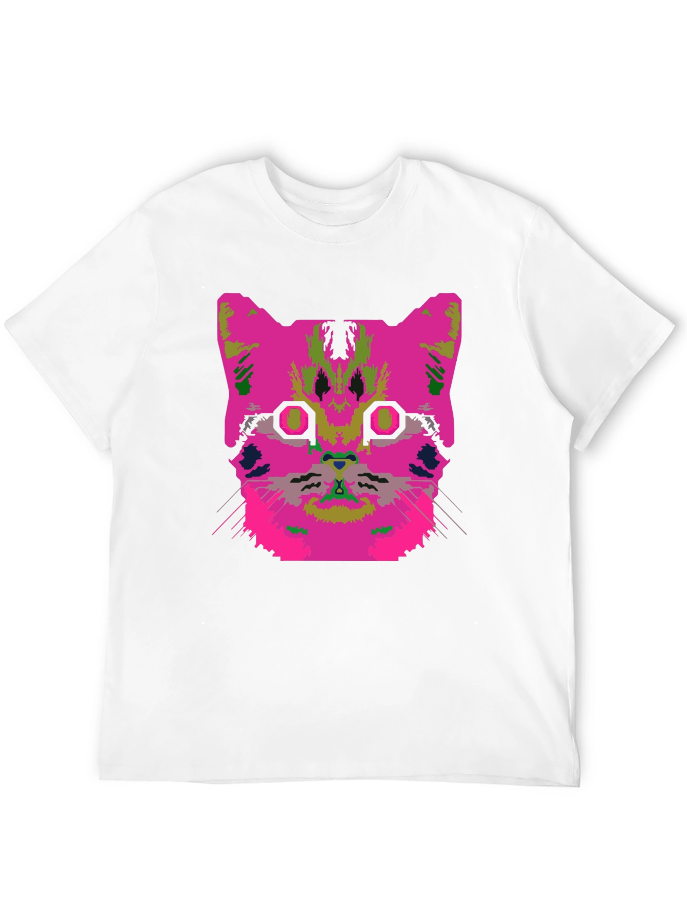 Vaporwave Cat Graphic T-Shirt - Black