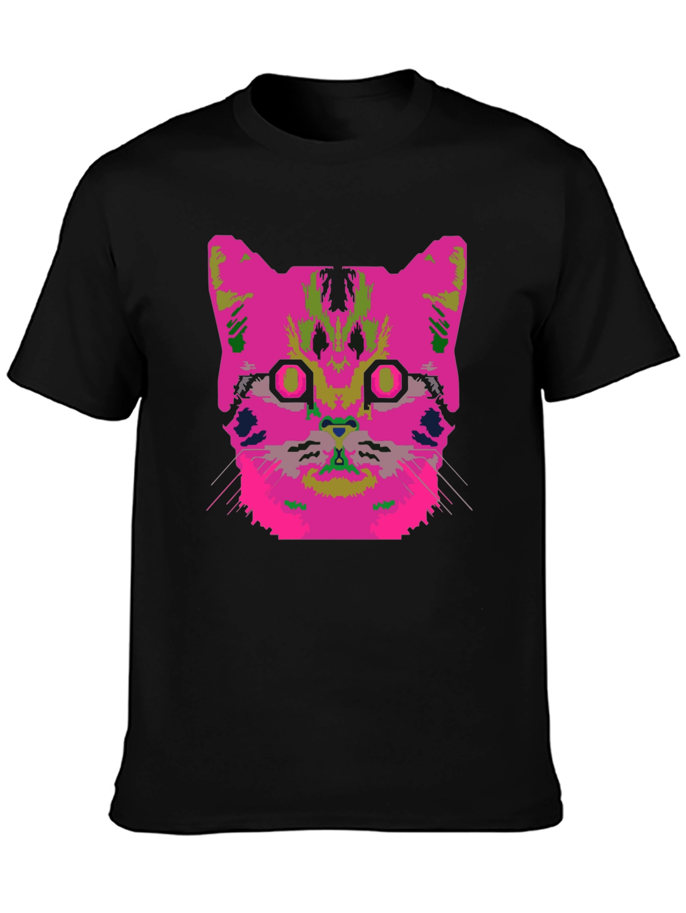 Vaporwave Cat Graphic T-Shirt - Black