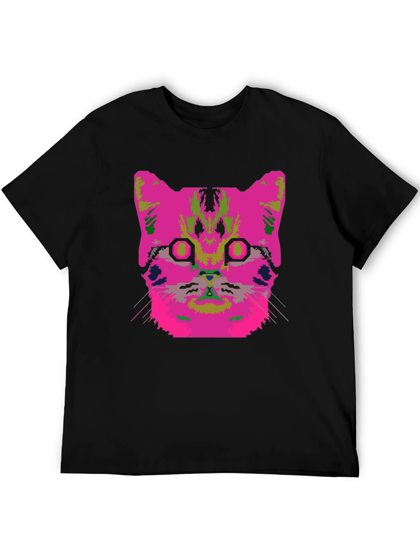 Vaporwave Cat Graphic T-Shirt - Black