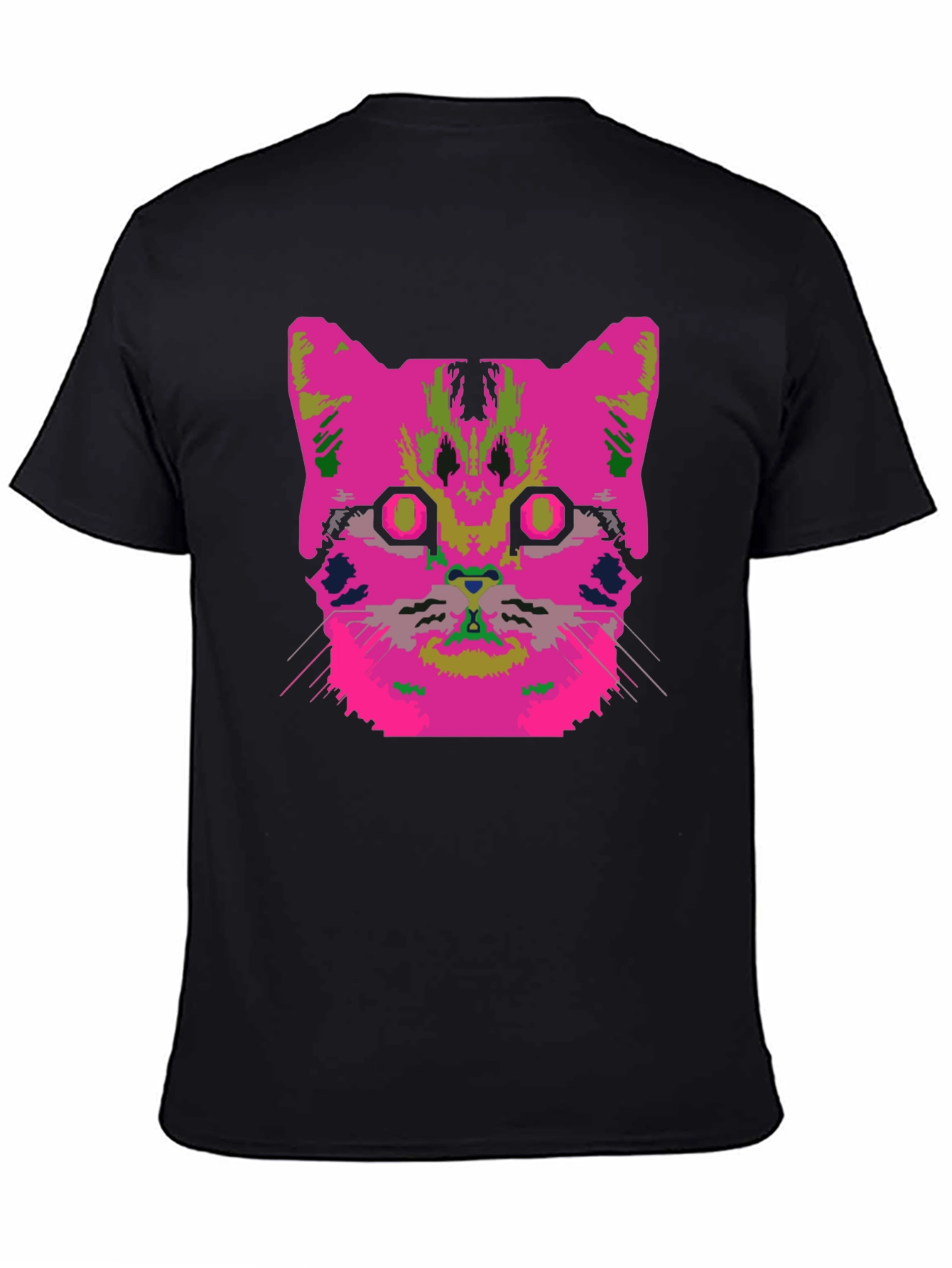 Vaporwave Cat Graphic T-Shirt - Black
