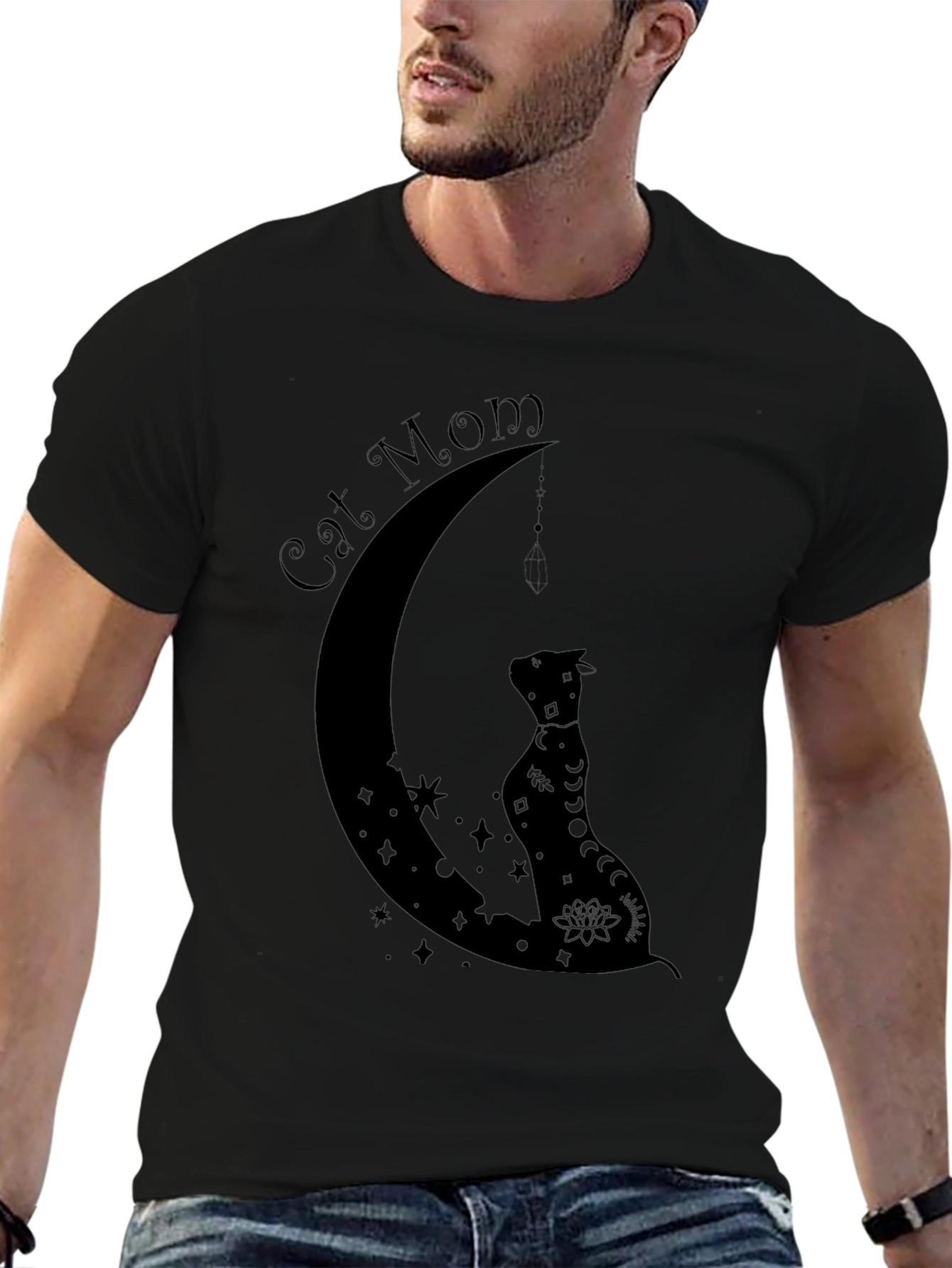 Cat Mom Moon Graphic T-Shirt