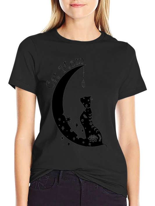 Cat Mom Moon Graphic T-Shirt