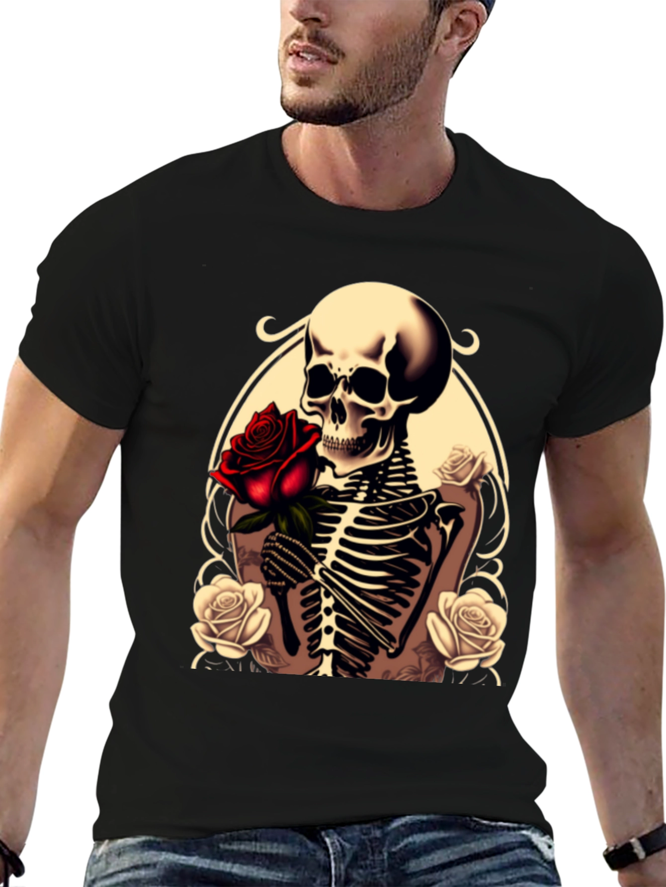 Skull & Roses Graphic Tee - Gothic Style