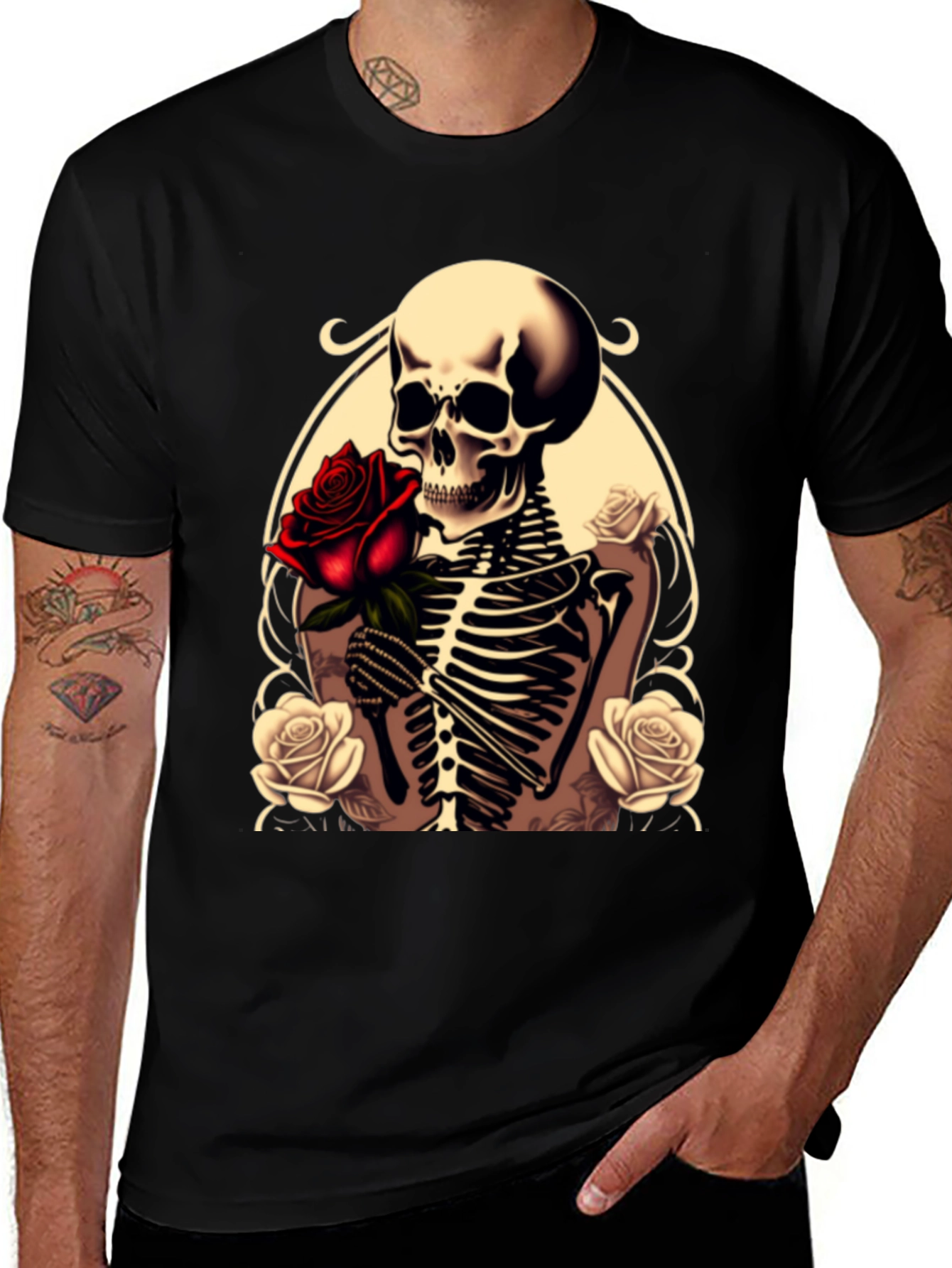Skull & Roses Graphic Tee - Gothic Style