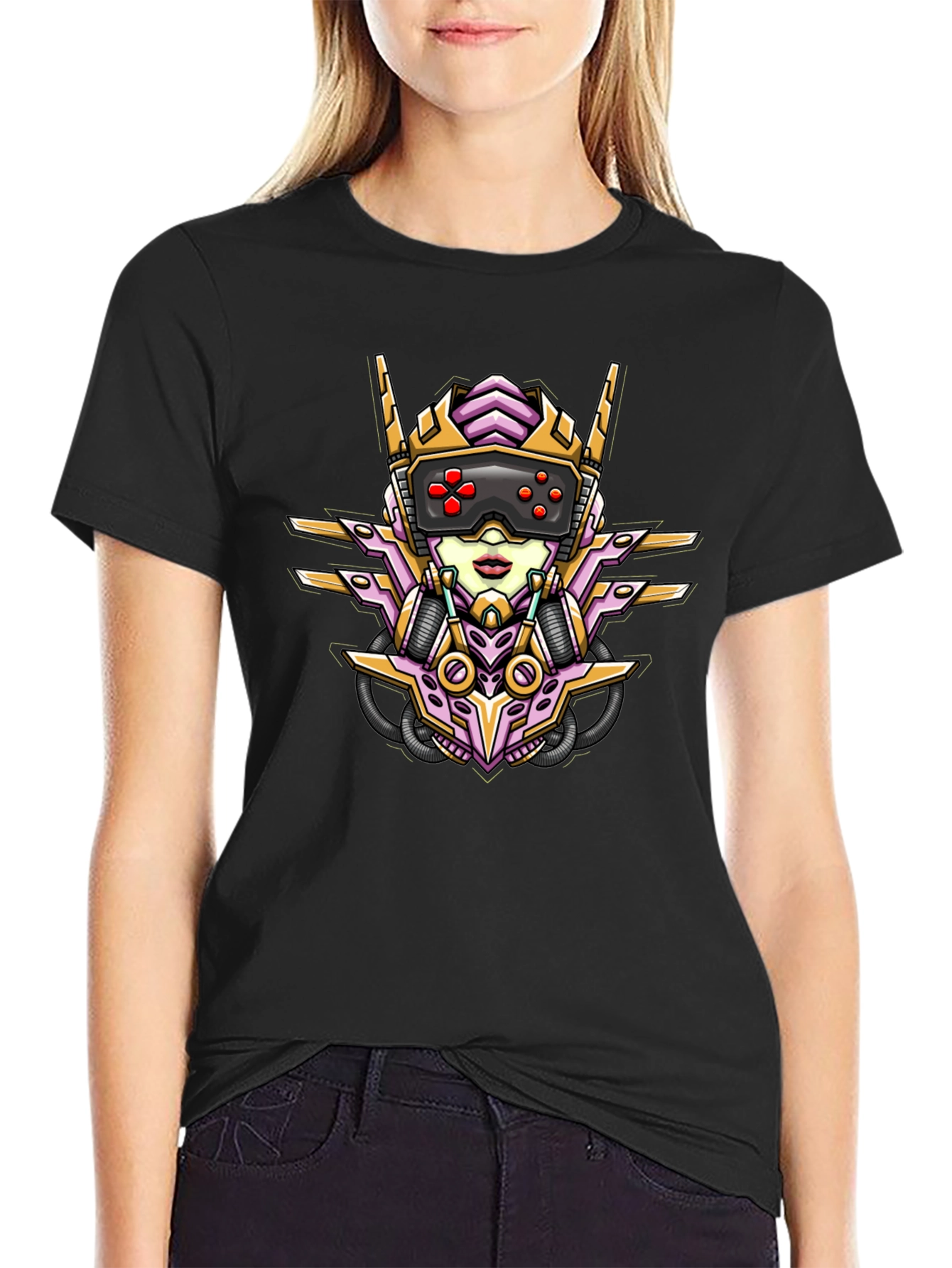 Cyberpunk Gamer Girl Graphic Tee - Black