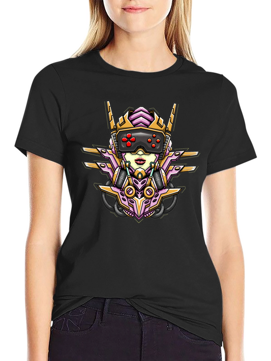 Cyberpunk Gamer Girl Graphic Tee - Black