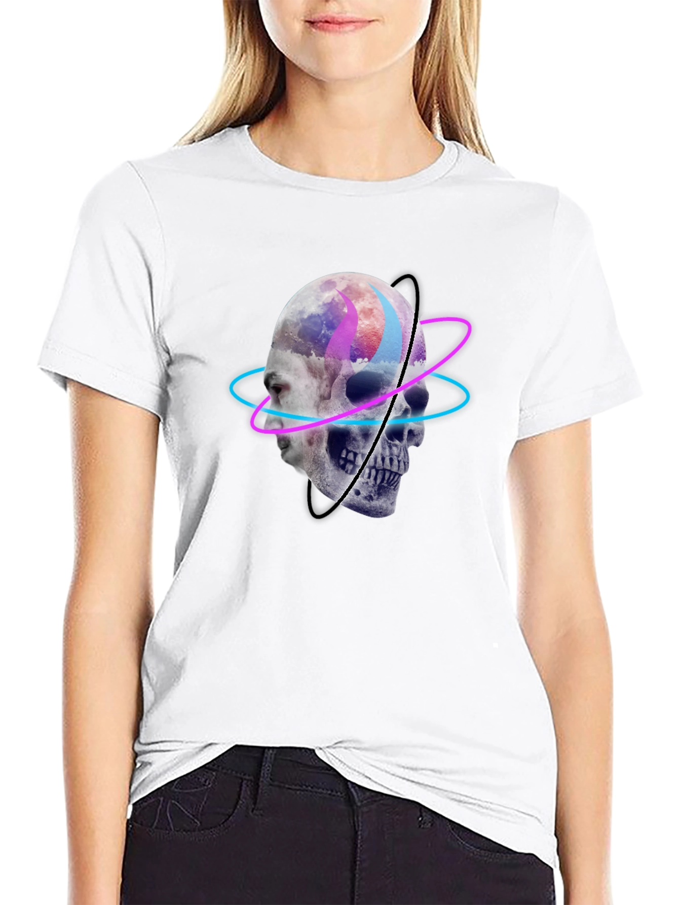 Skull Graphic Tee - Neon Orbit Design