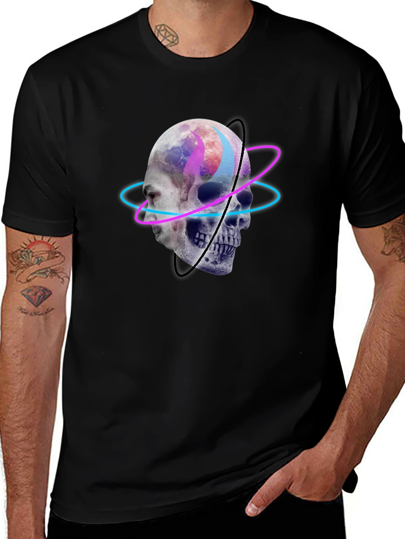 Skull Graphic Tee - Neon Orbit Design