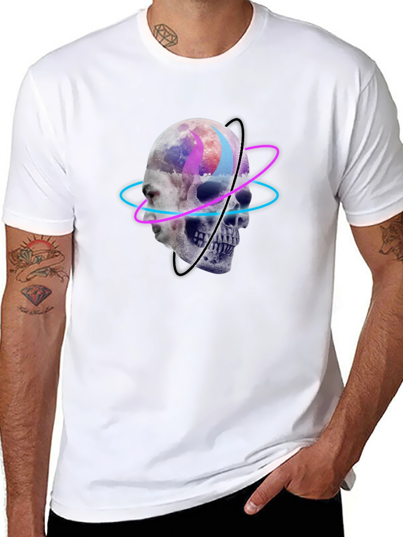 Skull Graphic Tee - Neon Orbit Design