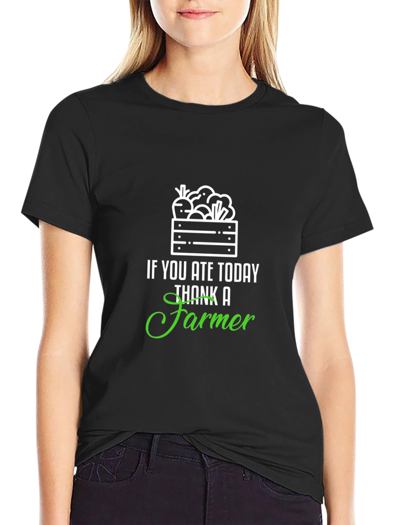 Thank a Farmer T-Shirt - Black Cotton Blend Tee