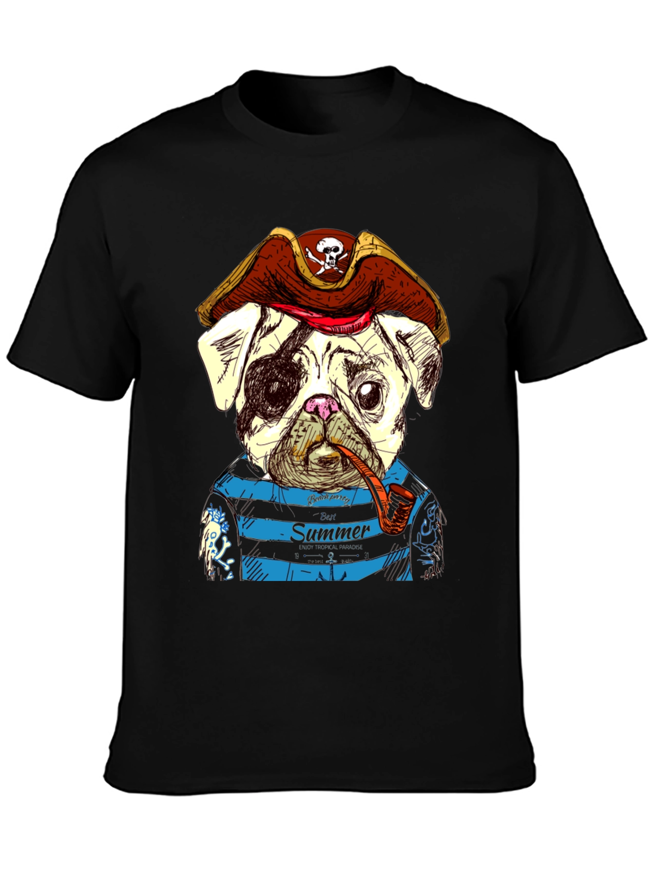Pirate Pug Summer T-Shirt - Unique Graphic Tee