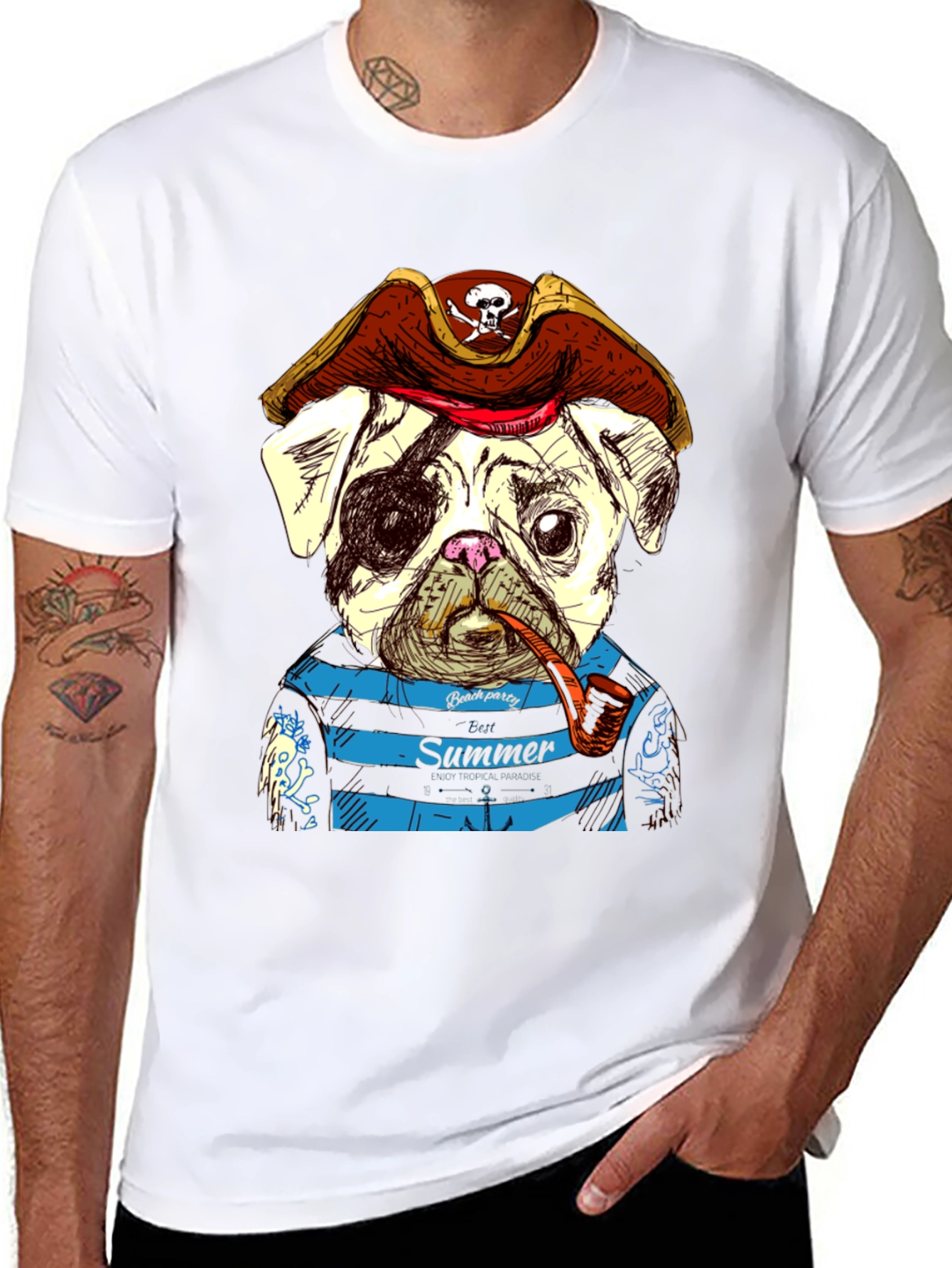 Pirate Pug Summer T-Shirt - Unique Graphic Tee