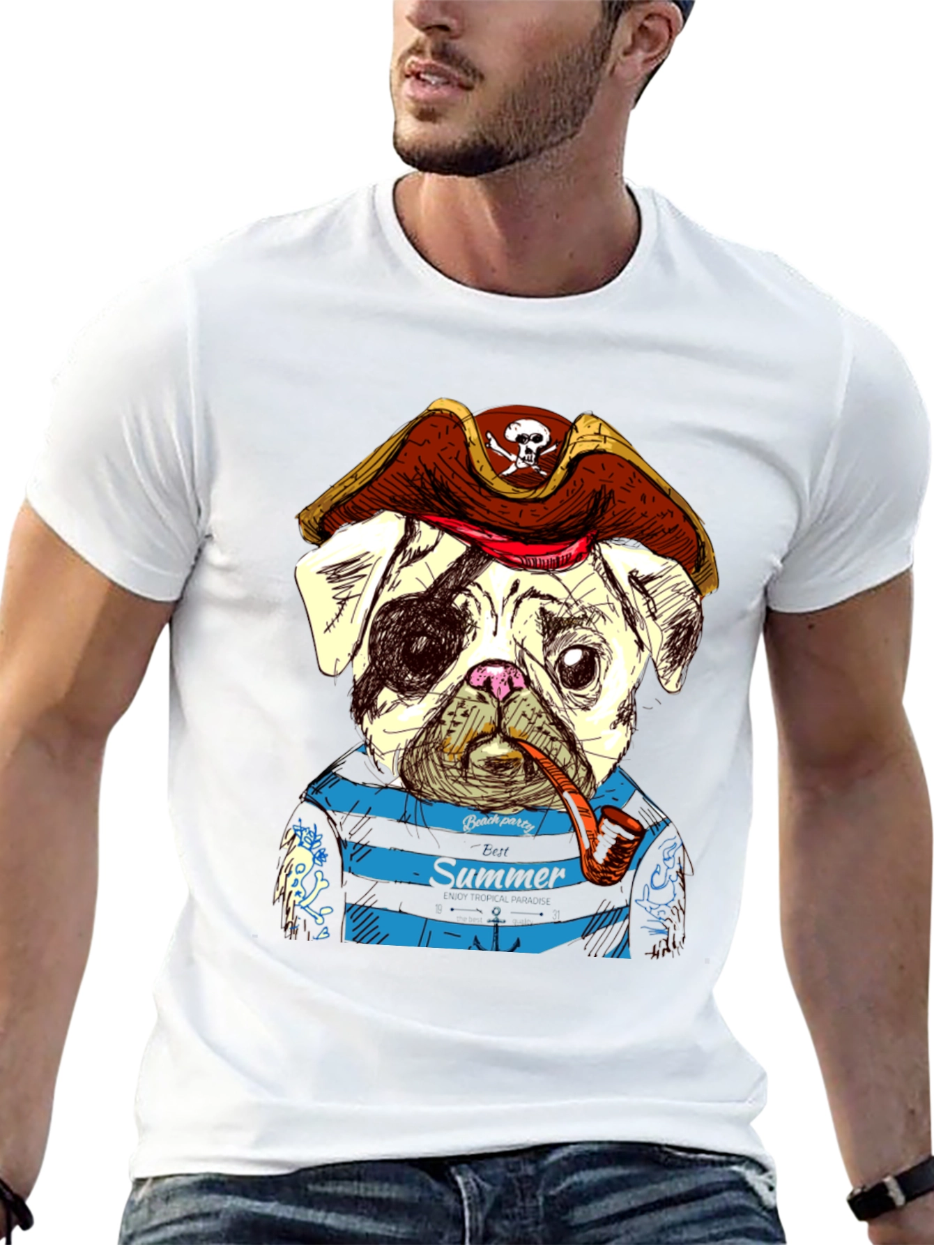 Pirate Pug Summer T-Shirt - Unique Graphic Tee