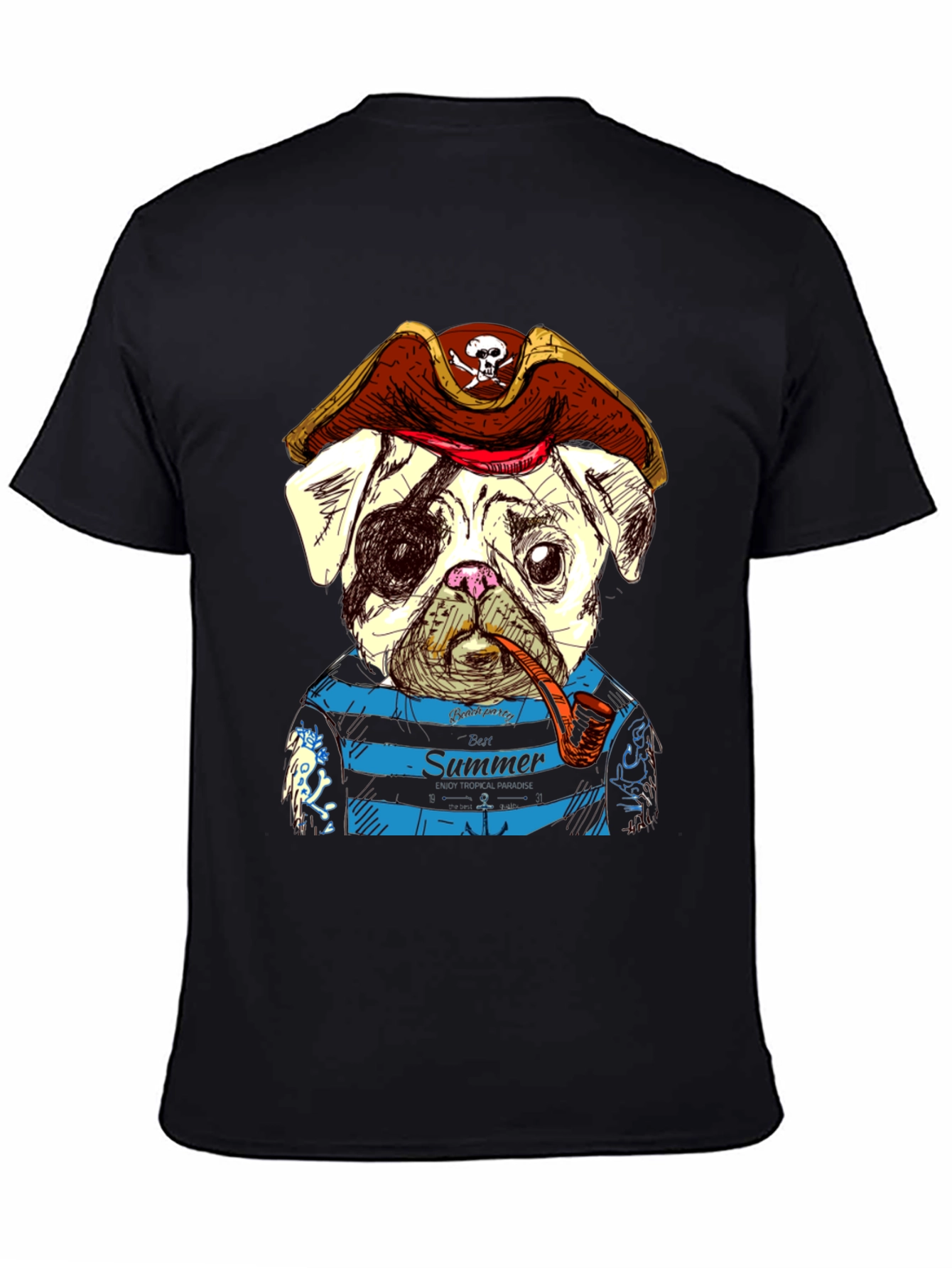 Pirate Pug Summer T-Shirt - Unique Graphic Tee