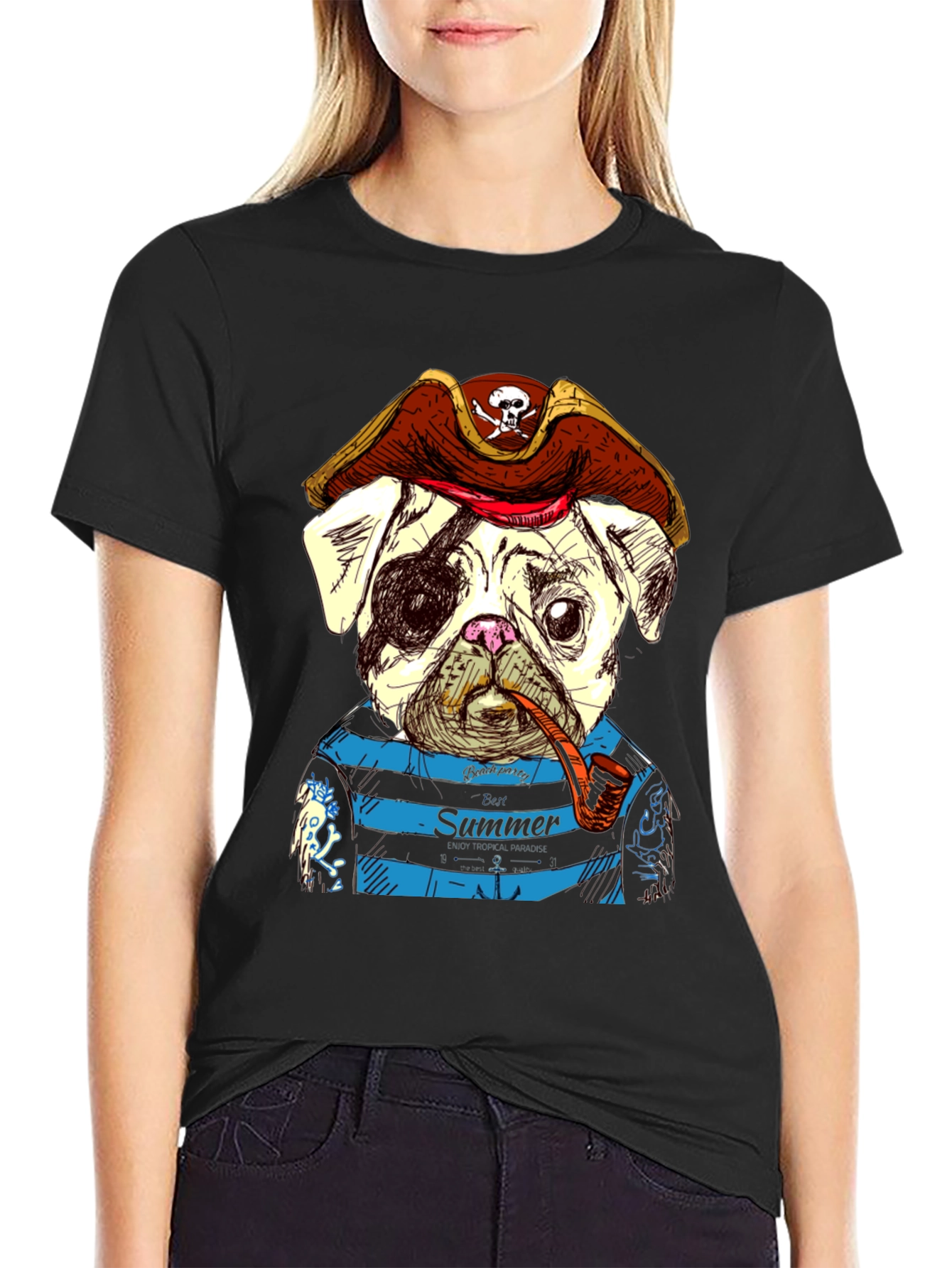Pirate Pug Summer T-Shirt - Unique Graphic Tee