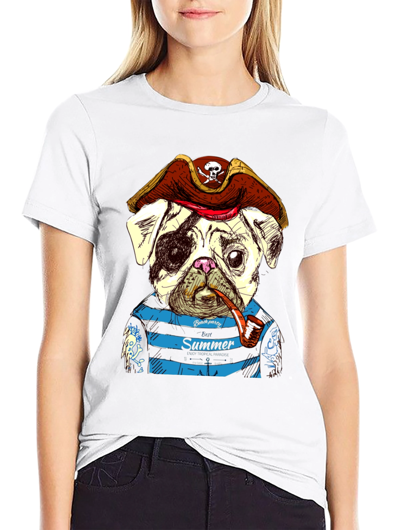 Pirate Pug Summer T-Shirt - Unique Graphic Tee