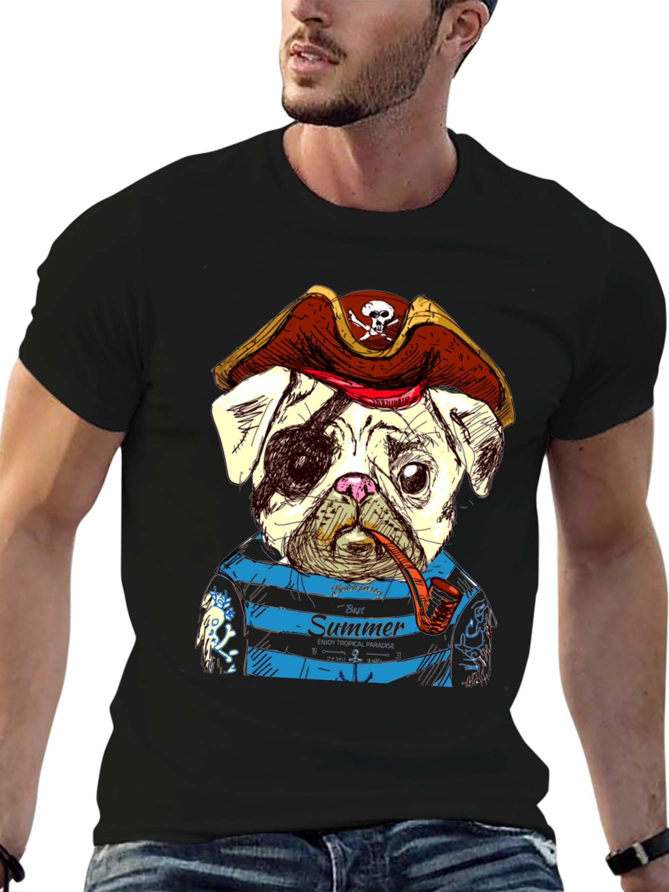 Pirate Pug Summer T-Shirt - Unique Graphic Tee