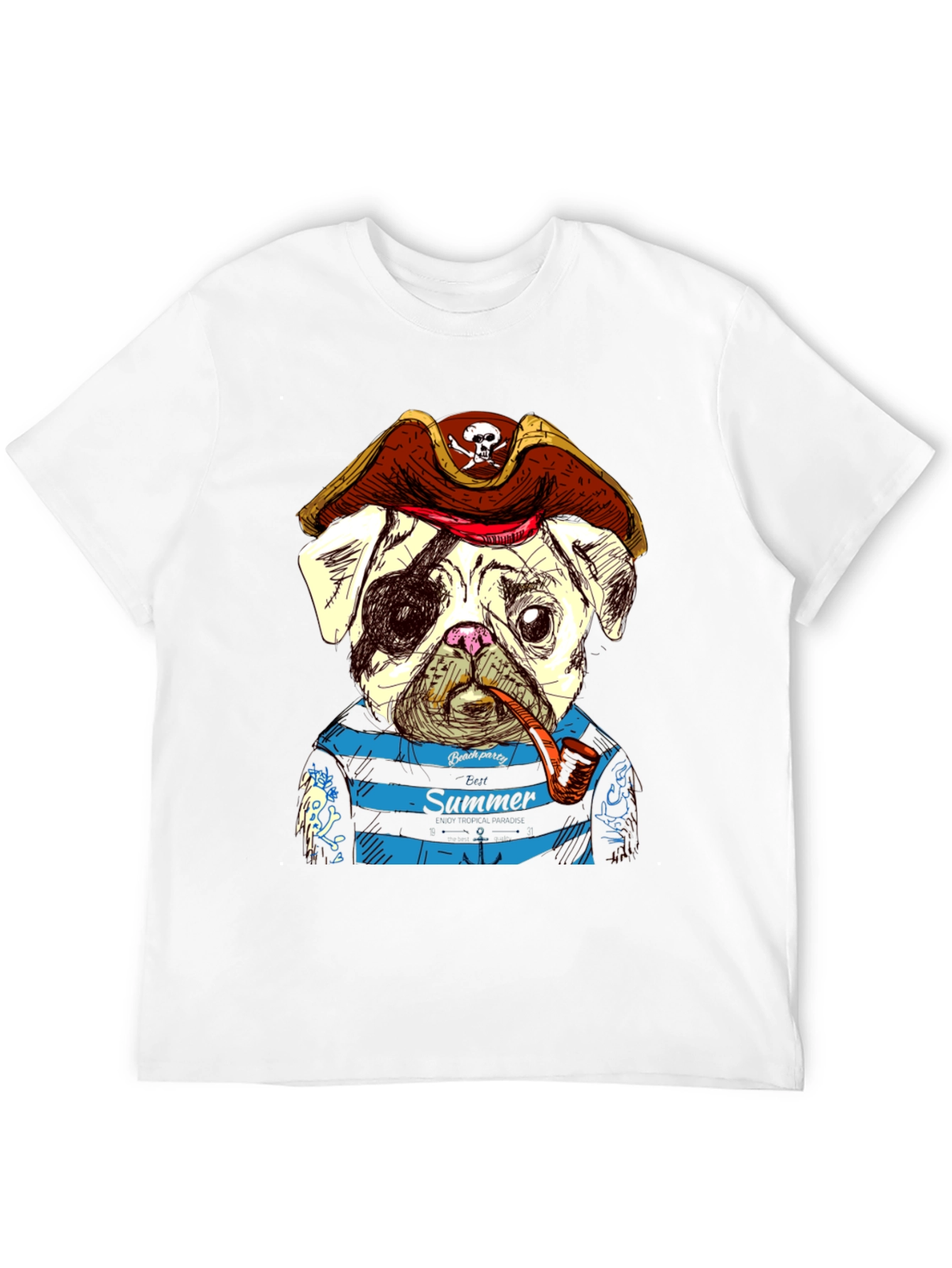 Pirate Pug Summer T-Shirt - Unique Graphic Tee