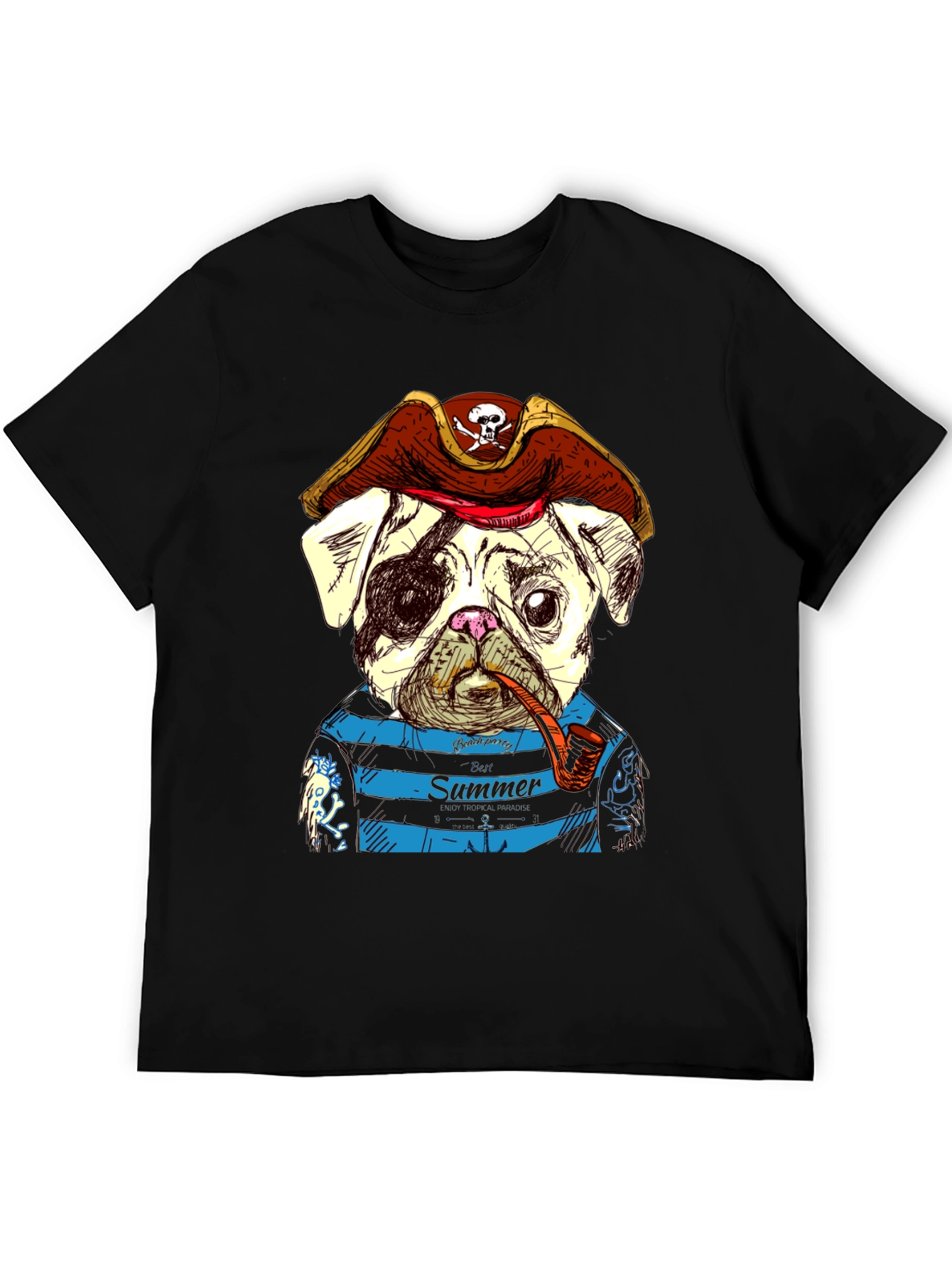 Pirate Pug Summer T-Shirt - Unique Graphic Tee