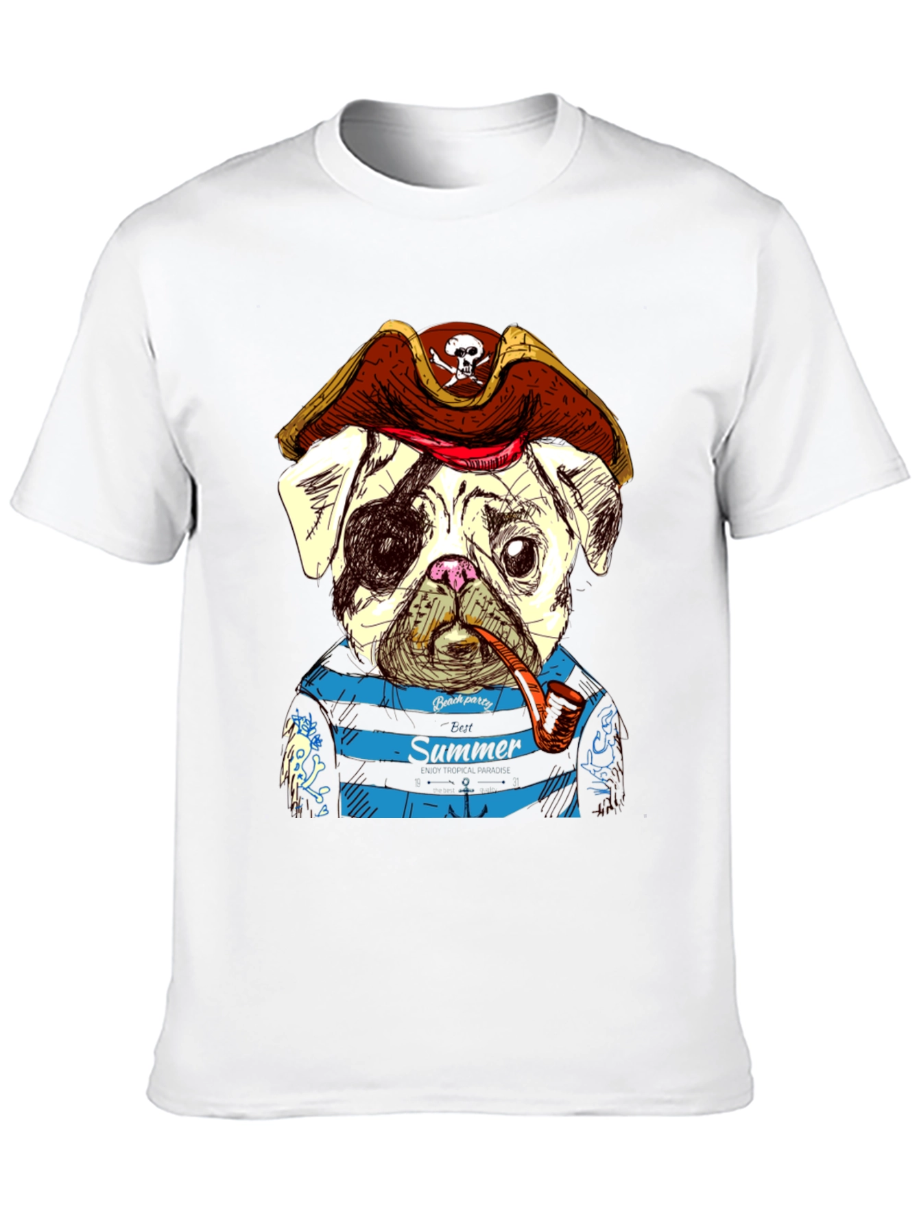 Pirate Pug Summer T-Shirt - Unique Graphic Tee