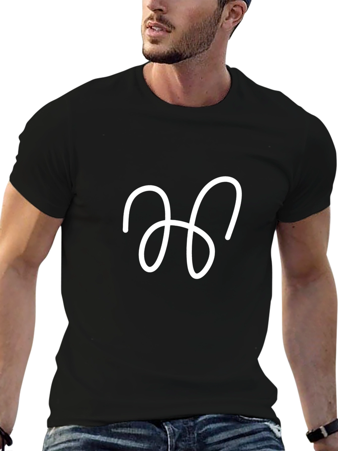 Minimalist White Abstract Design on Black T-Shirt